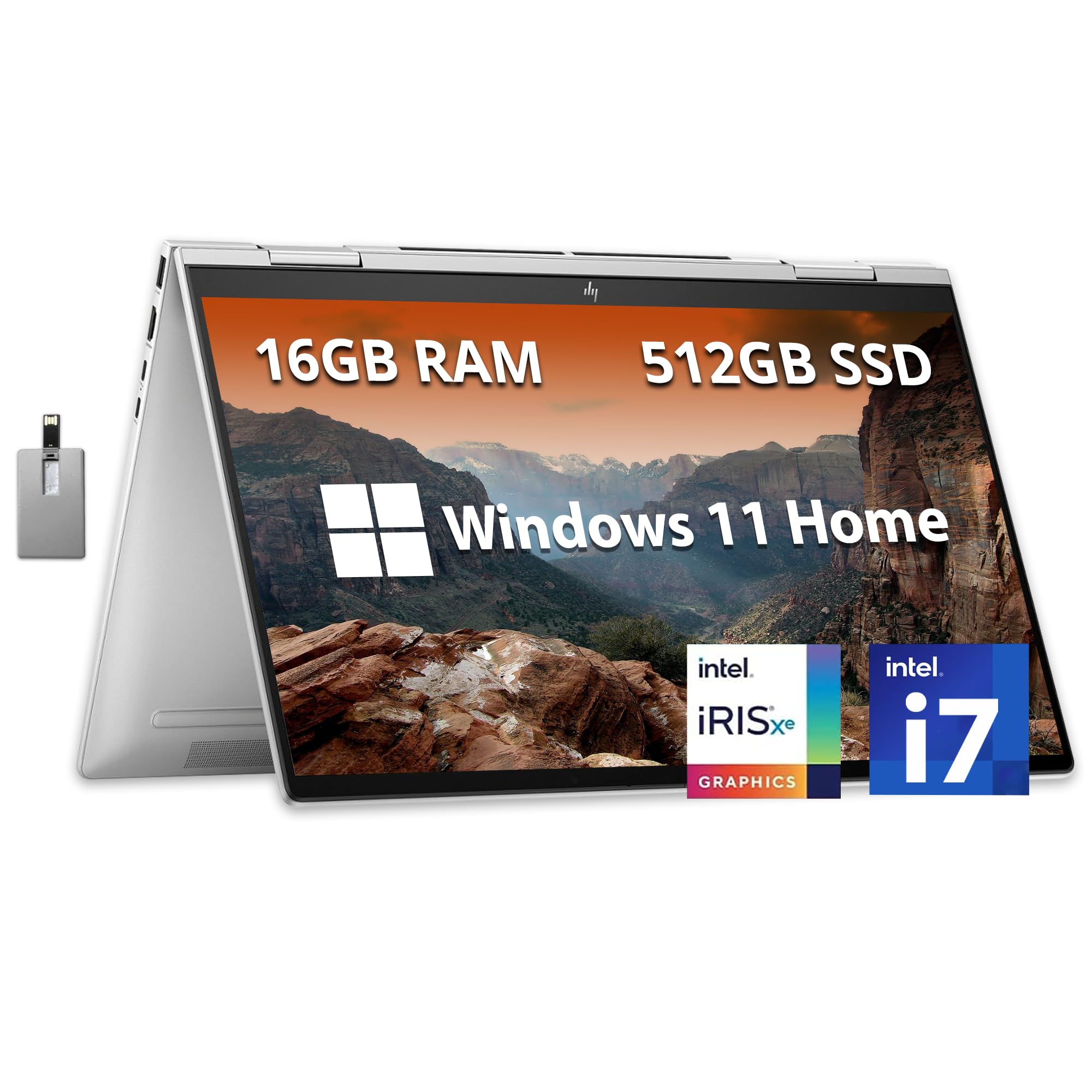 لپ تاپ لمسی HP Envy X360 2-in-1 15.6 "FHD، Intel Core i7-1165G7، 16GB RAM، 512GB PCIe SSD، صفحه کلید پشتیبانی از نور پس زمینه، گرافیک Iris Xe، صدای B&O، ویندوز ۱۱، نقره ای، (ارتقا یافته)