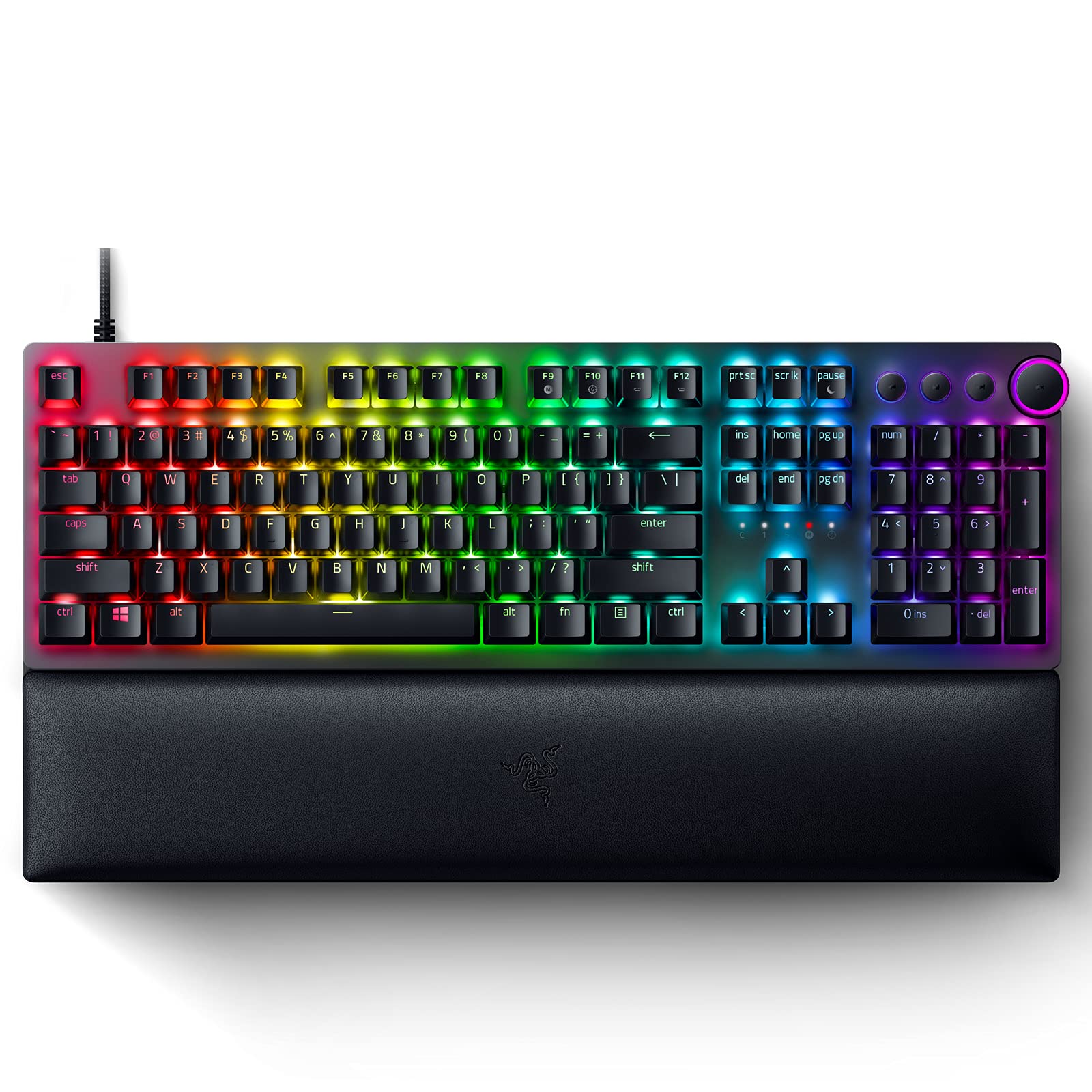 کیبورد بازی Razer Huntsman V2 Optical: سوئیچ‌های اپتیکال سریعترین کلیک با ضربان کلید سریع، کی‌کپ‌های PBT دوبل‌شات، کلیدهای حرفه‌ای رسانه و دیال مجزا، هانتسمن وی ۲ کلیکی ارگونومیک