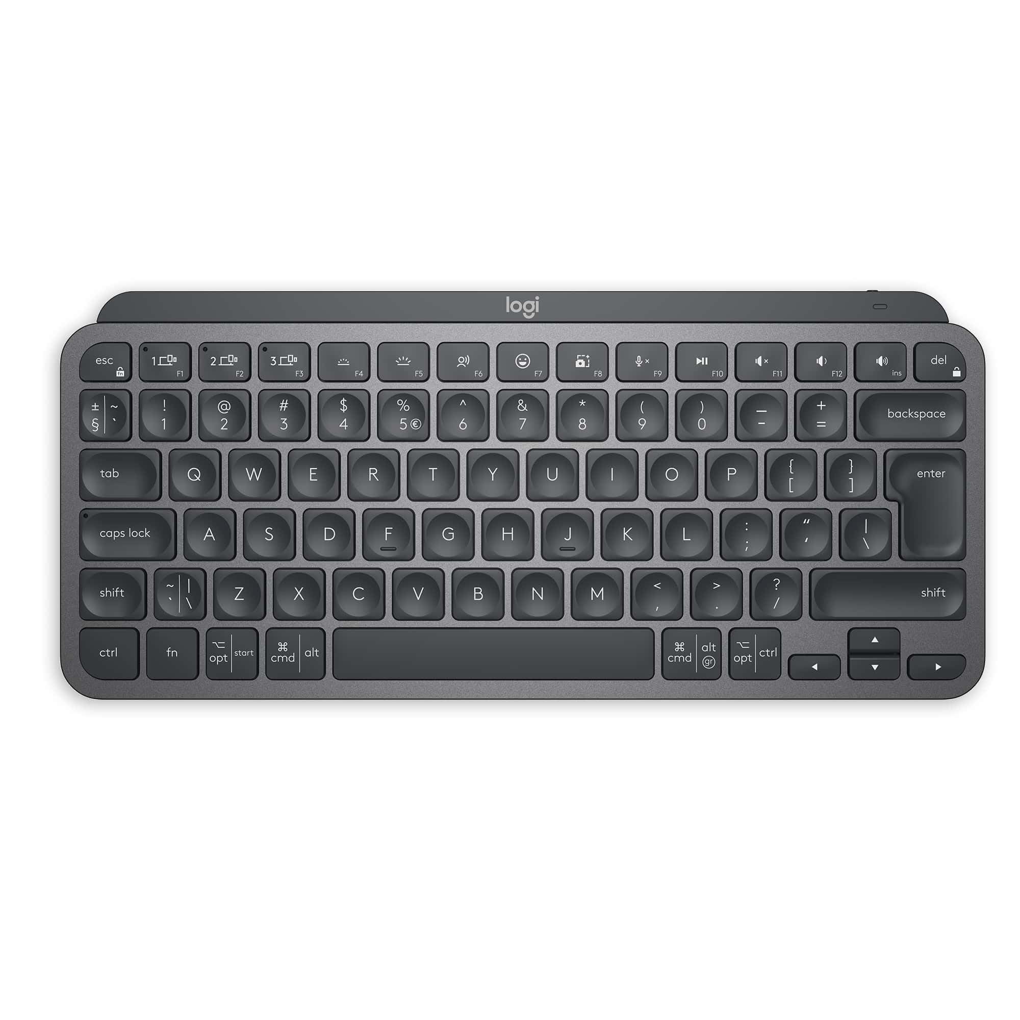 صفحه کلید بی‌سیم روشنایی شده لوجیتک MX Keys Mini با طراحی حداقلی، بلوتوث گرافیت کلاسیک