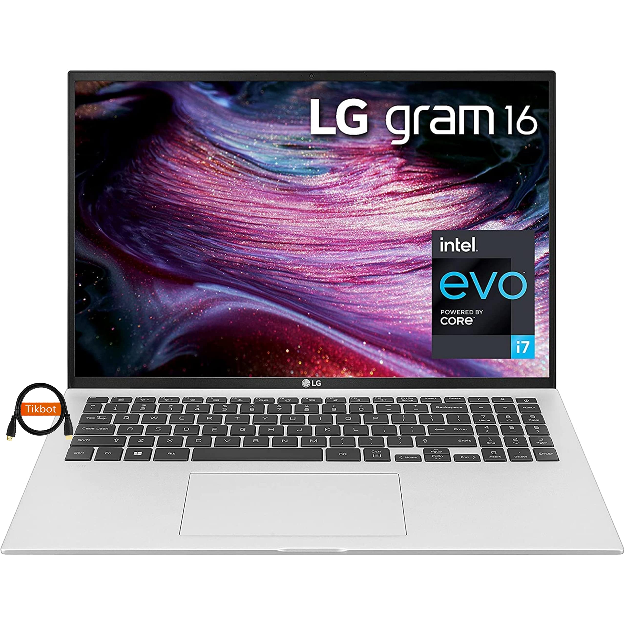 لپ تاپ فوق سبک LG Gram، 16 اینچ (2560 × 1600) IPS نمایشگر 16:10، پردازنده اوو i7-1165G7، 16 گیگابایت رم، 1 ترابایت حافظه داخلی SSD PCIe، عمر باتری 22 ساعت، Thunderbolt 4، Wi-Fi 6، رایگان تا ویندوز 11