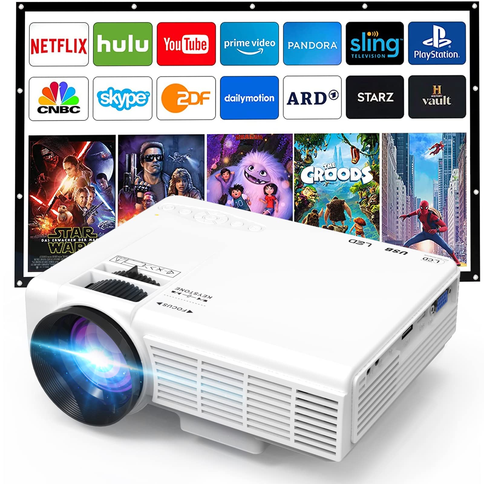 پروژکتور کوچک Puxinat Mini، پروژکتور حمایت شده با Full HD 1080P، پروژکتور تئاتر منزل قابل حمل مناسب برای TV Stick Smartphone & Tablet PC HDMI USB AV TF