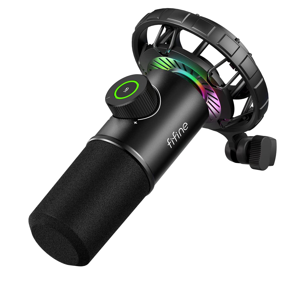 میکروفون دینامیک RGB FIFINE برای کامپیوتر، با دکمه Tap-to-Mute و دکمه حجم، میکروفون کامپیوتری USB با چنگال هدفون 3.5 میلی‌متری برای پادکست، استریمینگ، بازی‌ها، ضبط - K658