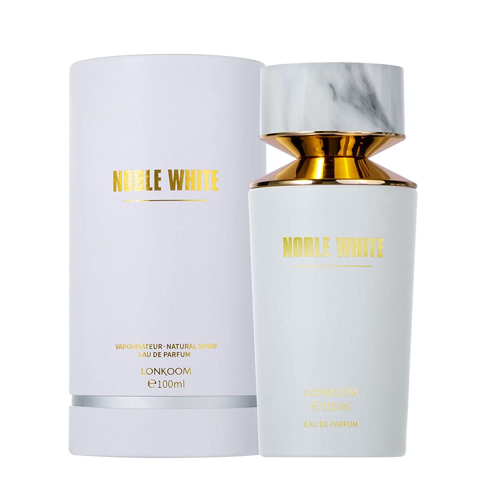 عطر زنانه LONKOOM با رایحه گلی ماندگار و نت‌های چوبی و مشکی NOBLE لیدی سفید Eau de Parfum 100 میلی لیتر