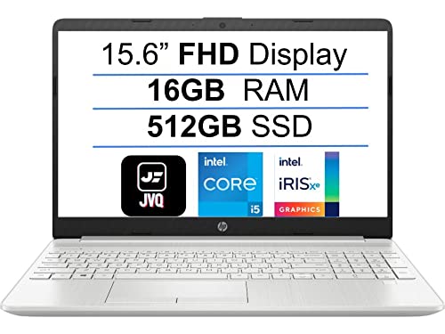 لپ تاپ با صفحه نمایش 1080P IPS با اندازه 15.6 اینچ از شرکت HP مدل 2022، دارای پردازنده 11th Gen Intel Quad-Core i5-1135G7 (تا سرعت 4.2GHz)، 16GB رم، 512GB حافظه داخلی SSD نقره‌ای (ارتقاء یافته) - 16GB RAM و 512GB SSD.