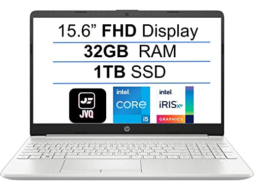 لپ تاپ نمایشگر IPS HP 15.6in FHD 1080p جدیدترین محصول اچ‌پی 2022، Intel Quad-Core i5-1135G7 نسل 11 (تا 4.2GHz)، 32 گیگابایت رم، 1 ترابایت حافظه جامد (SSD)، نقره‌ای (ارتقا یافته) 32 گیگابایت رم و 1 ترابایت حافظه جامد(SSD)