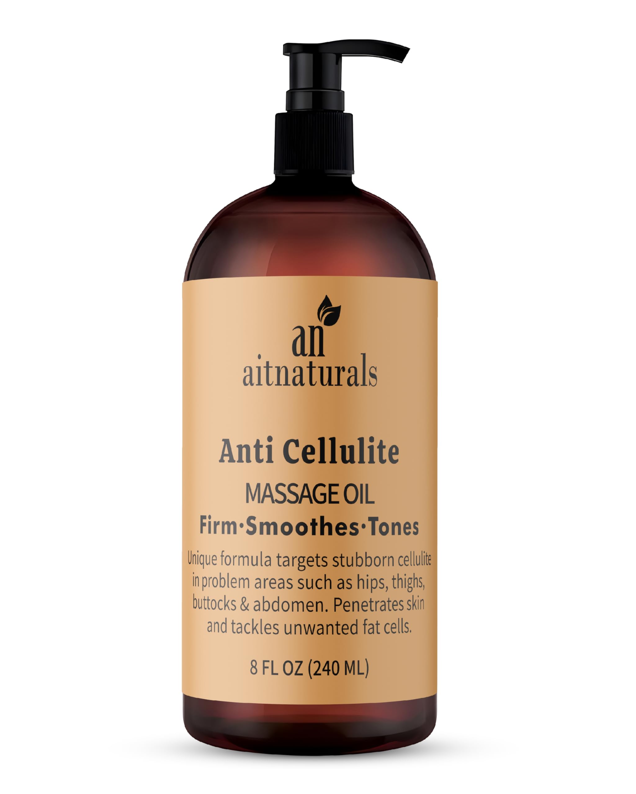 روغن ماساژ ضد سلولیت Aitnaturals - 240 میلی لیتر | فرم سازی، آرامش بخش و تنظیم کننده ترکیب شده با کلاژن و سلول های بنیادی | هدف از از بین بردن سلولیت در کمر، شکم و ران ها | مخلوط منحصر به فرد برای پوستی صافتر
