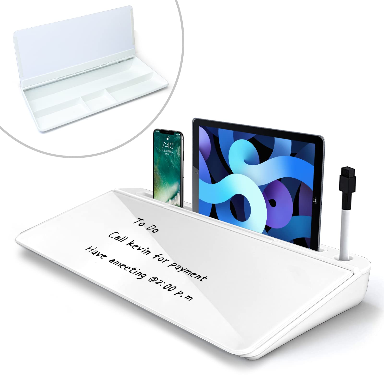 پد دسکتاپ شیشه‌ای SKY-TOUCH با تخته نوشته خشک بر روی میز، سازماندهی کننده میز کار با پایه موبایل و تبلت طراحی شده برای خانه، دفتر کار و حتی مدرسه‌ی شماست.