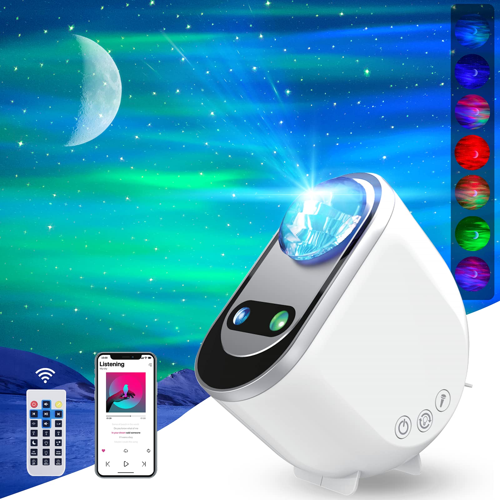مرتورم Galaxy Aurora Projector، یک پروژکتور ستاره شمالی LED 3 در 1، 6 لامپ ستاره ماه سفید با صدای سفید همراه با بلوتوث برای هدیه بزرگسالان و کودکان، تزیینات اتاق، اتاق کلاسیک