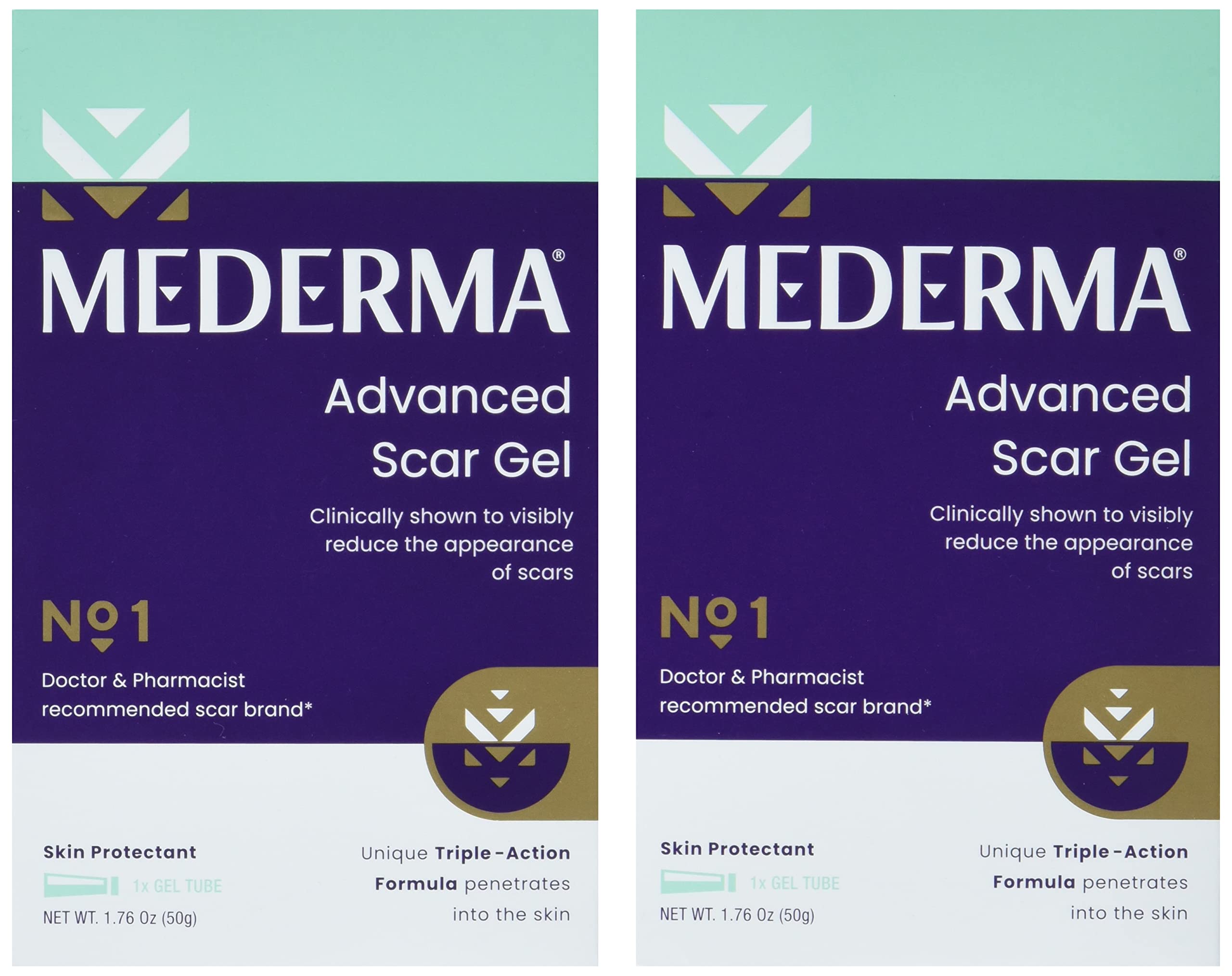 ژل جدید لکه‌های پوستی Mederma  کاهش می‌یابد ظاهر لکه‌های قدیمی و جدید#1 برند پزشک مورد توصیه پوست داروخانه برای لکه‌ها 1.76 اونس، شفاف، 100 گرم (2x50 گرم)
