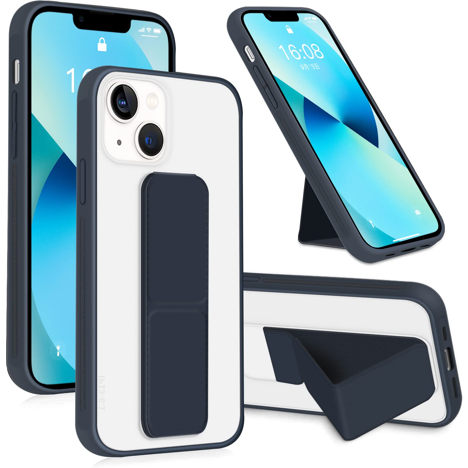 محافظ گوشی INFOSUN iPhone 13، با قابلیت ایستادن و دستگریپ مخصوص، برای گوشی ۱۳ اینچی، رنگ آبی نیوی