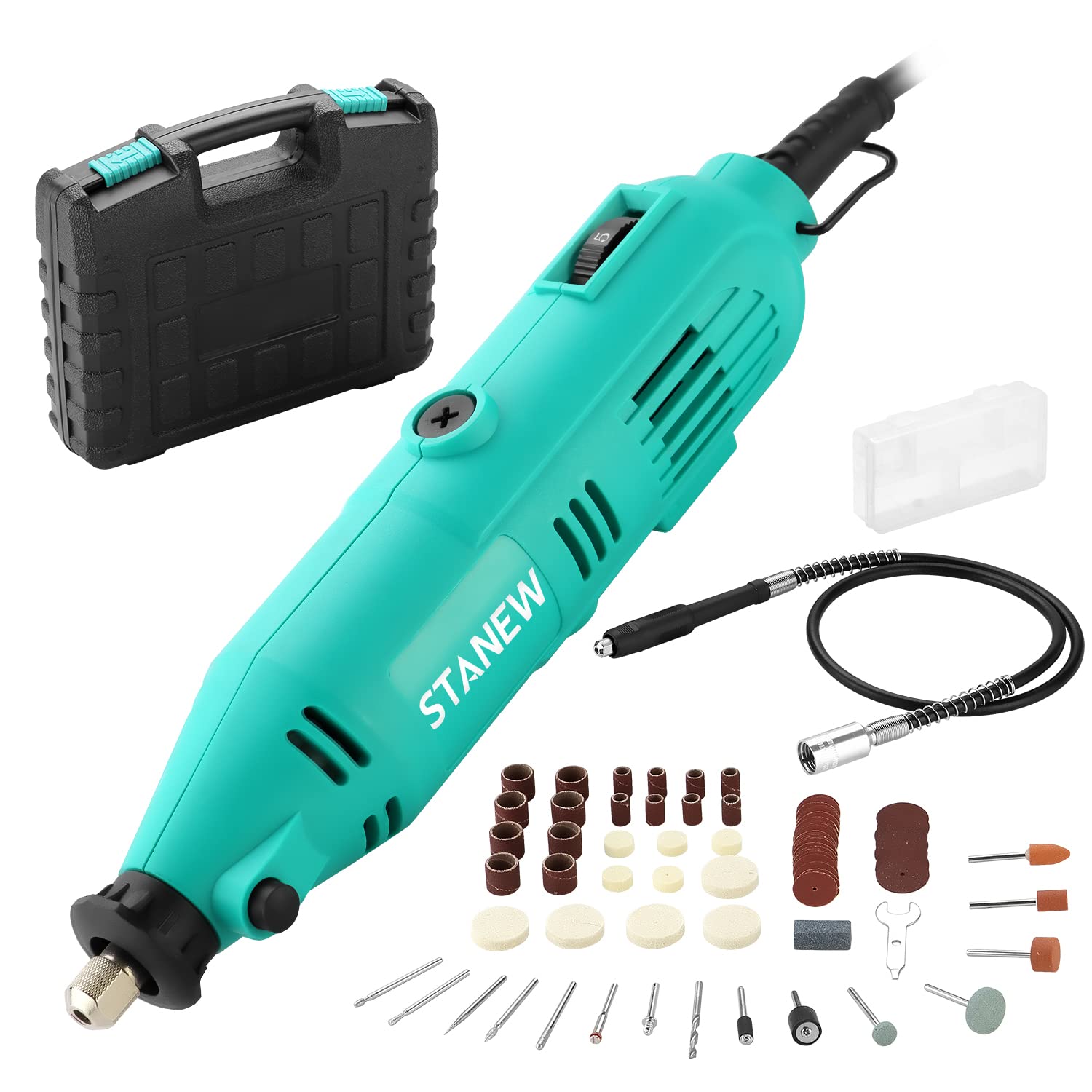 ستنیو Rotary Tool Kit با شافت انعطاف پذیر - 102 قطعه لوازم جانبی سرعت متغیر 130 وات مجموعه دستگاه حفاری برقی برای سنبیدن حکاکی پروژه های صنایع دستی و ایجادات DIY