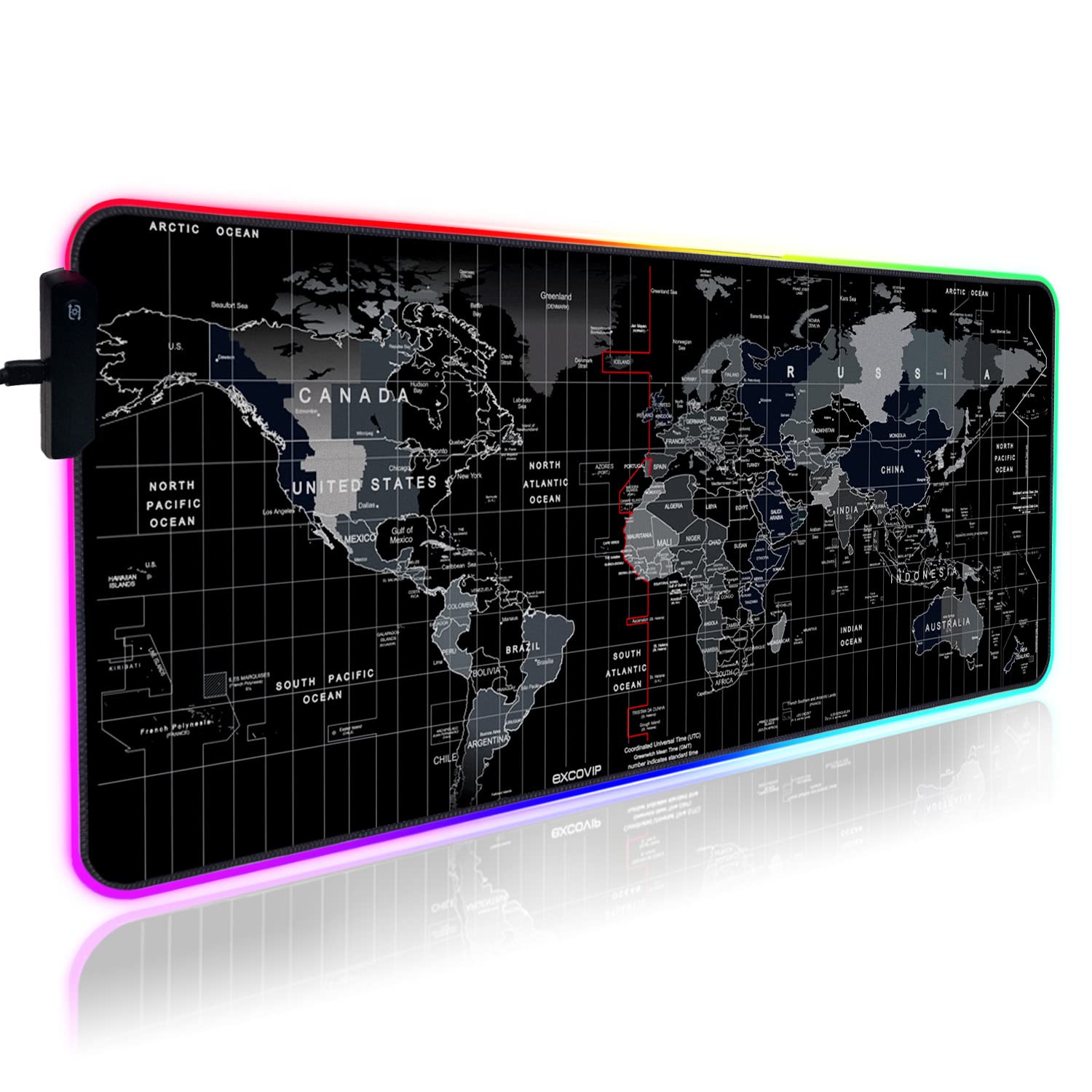 ماوس پد EXCOVIP Extended RGB، حالت‌های 14 مختلف، متریال بزرگ میز اداری 800x300 میلی‌متری، نورپردازی گیمینگ لد ماوس پد برای کیبورد کامپیوتر PC ضد لغزش (جهان RGB) 8424 چندگانه