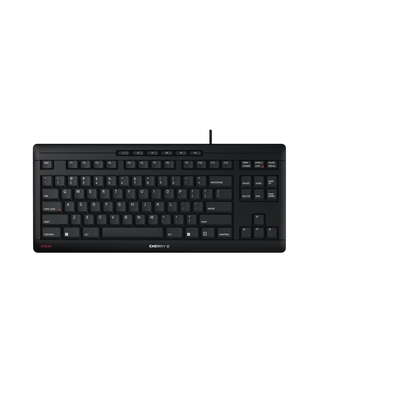 کیبورد سیمی چری استریم TKL، کیبورد سیمی بدون پد عددی، طراحی US (QWERTY)، کلیدهای ساکت، تجربه تایپ منحصر به فرد، رنگ مشکی