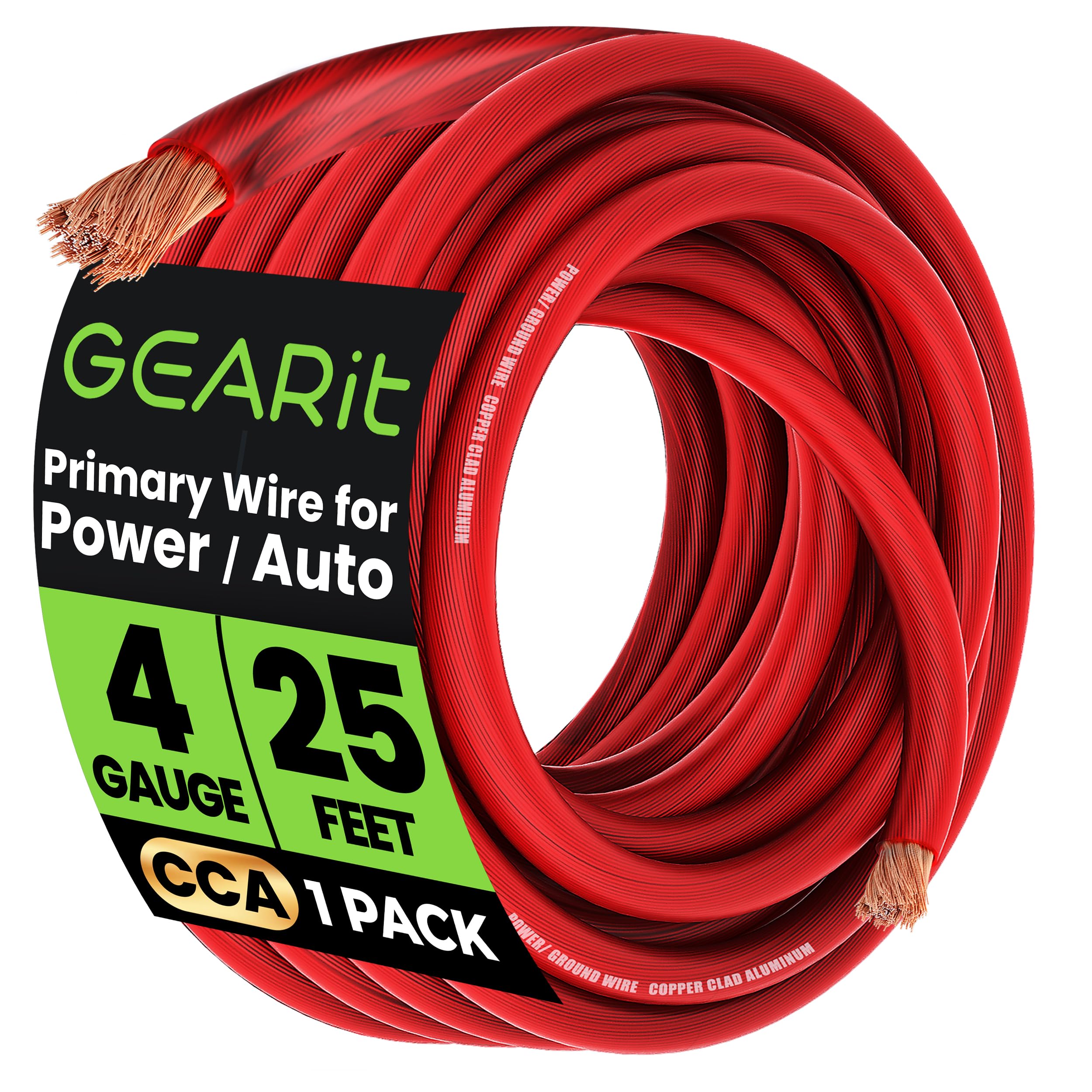 سیم 4 ایـــــــنچی GearIT (25 فوت - قرمز شفاف) مس پوشیده آلومینیوم CCA - سیم اصلی خودرویی برق/زمین، کابل باتری، اسپیکر صوتی خودرو، تریلر RV، آمپ، الکتریکال 4 گیج AWG 25 فوت قرمز - 25 فوت سیم 4 ایـــــــنچی