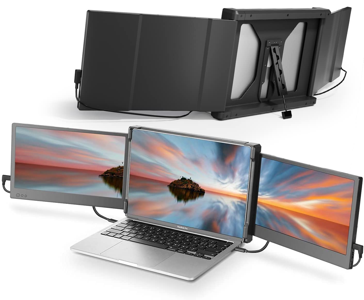 مانیتور قابل حمل TeamGee برای لپ تاپ، نمایشگر IPS Full HD 12 اینچ، گسترش دهنده صفحه نمایش دوگانه سه گانه، HDMI/USB-A/Type-C Plug and Play برای ویندوز، کروم و مک، کار با لپ تاپ‌های 13 تا 16 اینچ