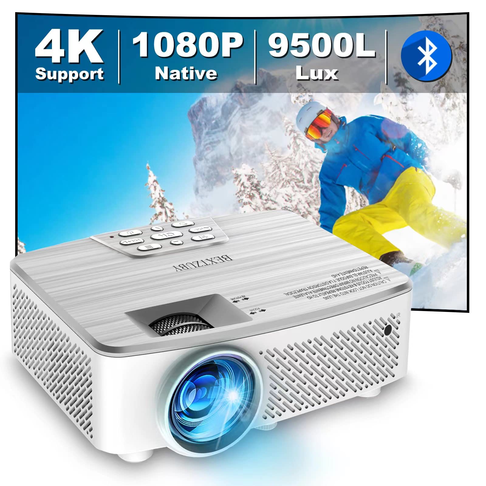 پروژکتور BEXTZUBY با کیفیت 1080P، پروژکتور قابل حمل بیرونی، پروژکتور فیلم HD با بلوتوث برای تئاتر خانگی، پروژکتور ویدیوی کوچک 200 اینچی قابل استفاده با HDMI/TV Stick/PC/PS4/XBOX/USB/VGA/AV با کیف