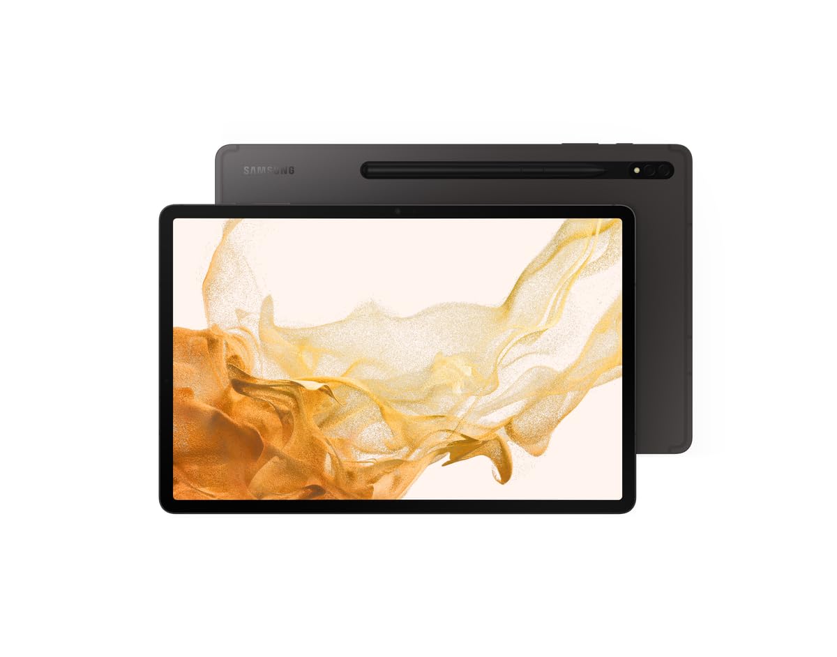 تبلت اندروید Samsung Galaxy Tab S8+، صفحه نمایش AMOLED بزرگ ۱۲.۴ اینچی، ظرفیت ذخیره‌سازی ۱۲۸ گیگابایت، وای فای ۶E، دوربین فوق عریض، قلم S در جعبه، باتری با عمر طولانی، رنگ گرافیتی S8+ Wifi ۱۲۸ گیگابایت