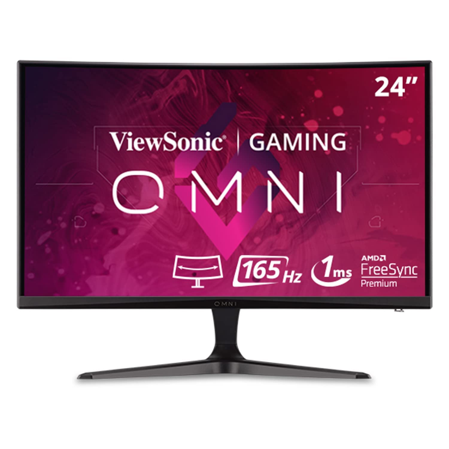 مانیتور بازی منحنی Viewsonic Omni VX2418C با صفحه 24 اینچی و رزولوشن 1080p، با زمان پاسخ‌دهی 1 میلی‌ثانیه و فرکانس تازه‌سازی 165Hz، همراه با فناوری AMD FreeSync Premium، مراقبت از چشم، پورت HDMI و DisplayPort، مجهز به فناوری Eye Care.