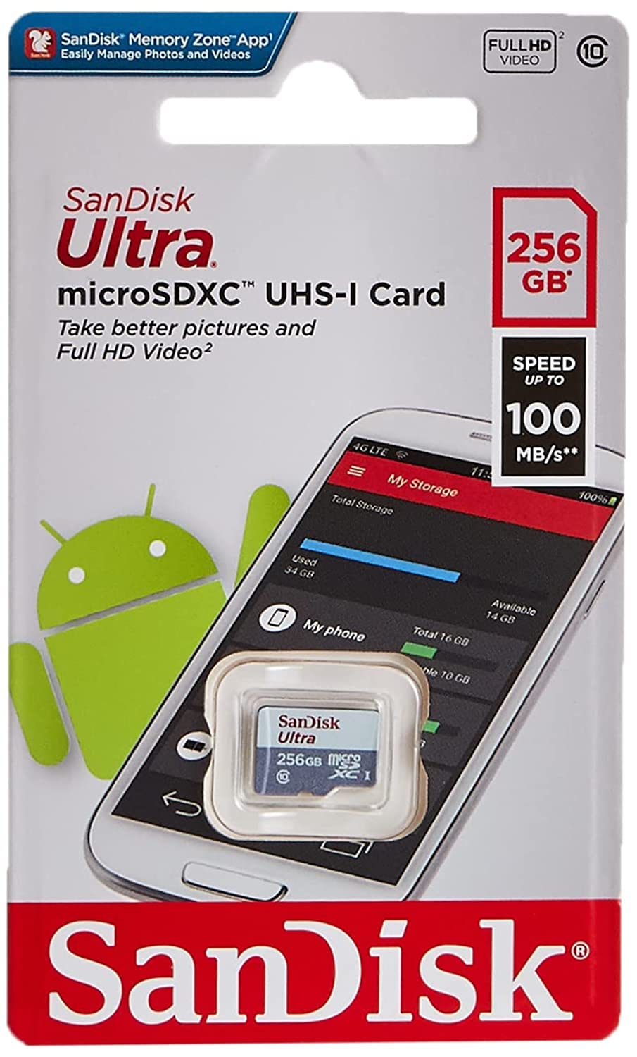 کارت حافظه Sandisk 256GB Ultra MicroSDXC UHS-I با سرعت 100MB/s - رنگ خاکستری - مدل SDSQUNR-256G-GN3MN