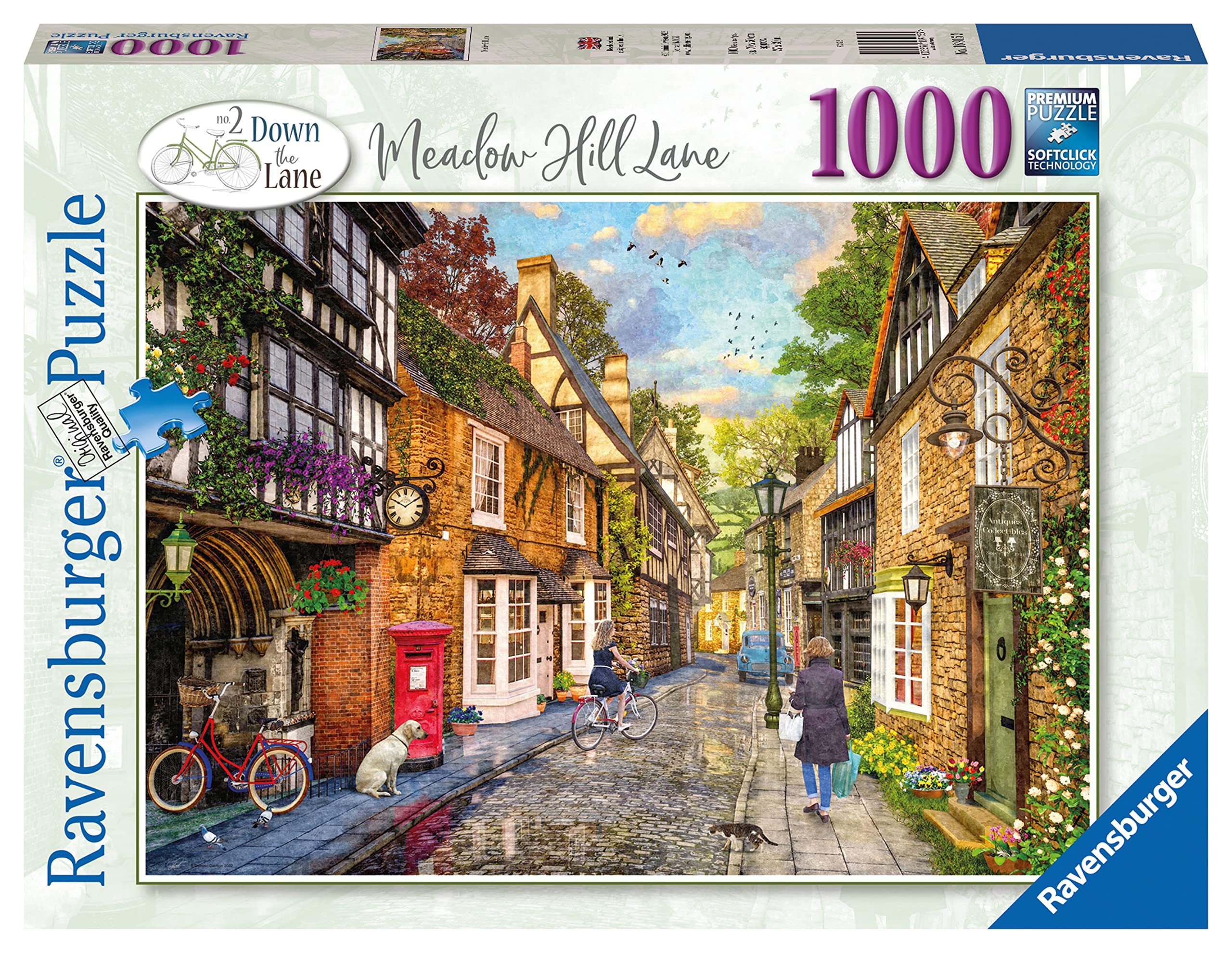 مرموز Ravensburger Down The Lane No.2 گوشه مراتع Meadow Hill Lane پازل 1000 قطعه برای بزرگسالان و کودکان بالای ۱۲ سال طراحی قدیمی