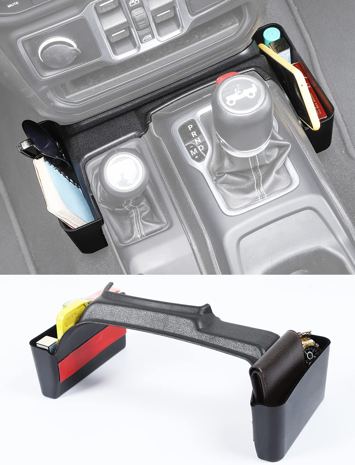 جعبه ذخیره‌سازی شیفتر Savadicar GT-2 با میکروفایبر، سینی طرف شیفتر گیربکس، سازماندهی کنسول مرکزی برای Jeep Wrangler JL JLU 4XE و Gladiator JT 2018-2025، لوازم جانبی داخلی، رنگ مشکی، 1 عدد میکروفایبر بدون الگو