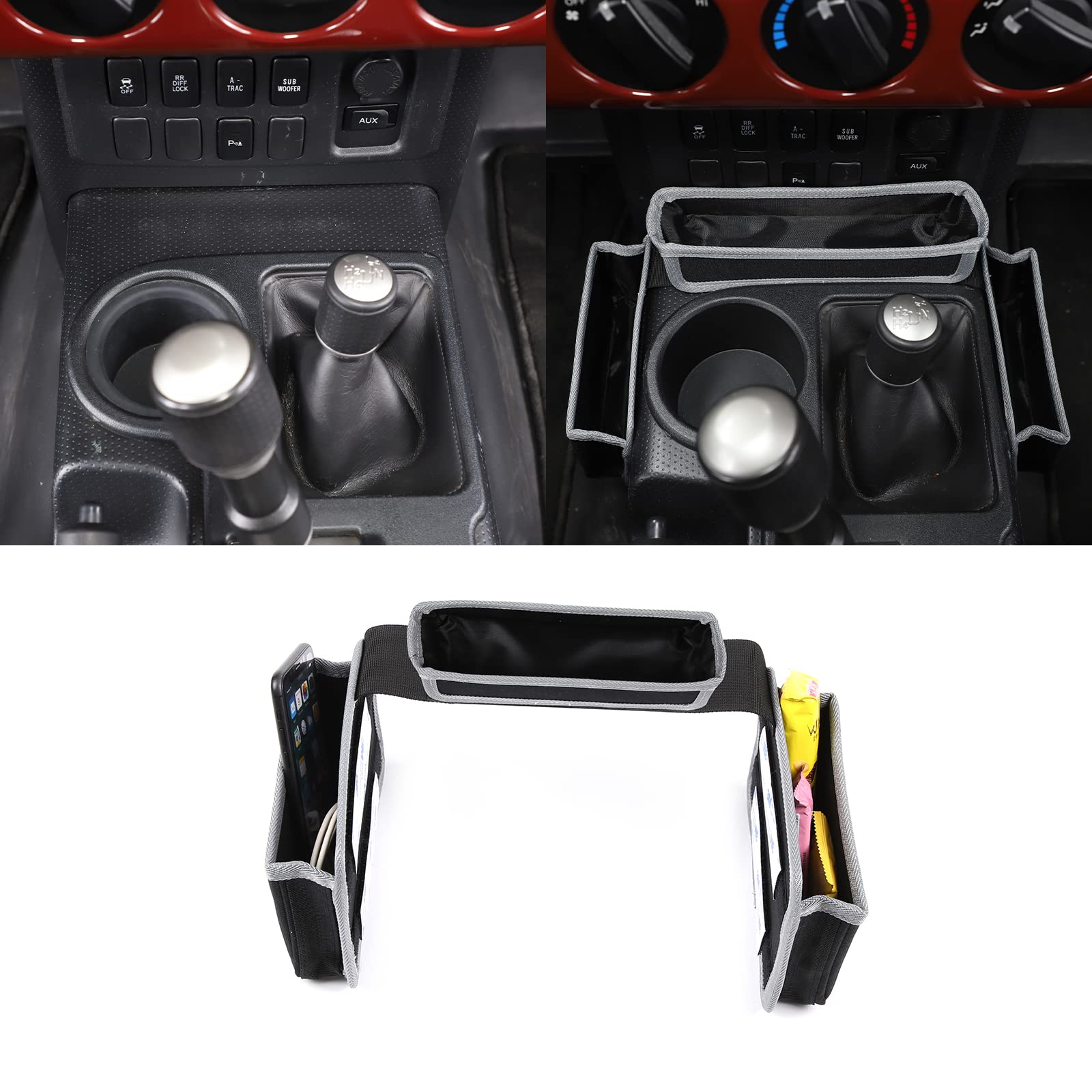 مناسب برای تویوتا FJ Cruiser 2007-2021، جعبه ذخیره‌ساز شیفتر، کیسه سازماندهی کناری کنسول شیفتر با فرش اکسفورد، لوازم جانبی ذخیره‌سازی داخلی، 2 عدد