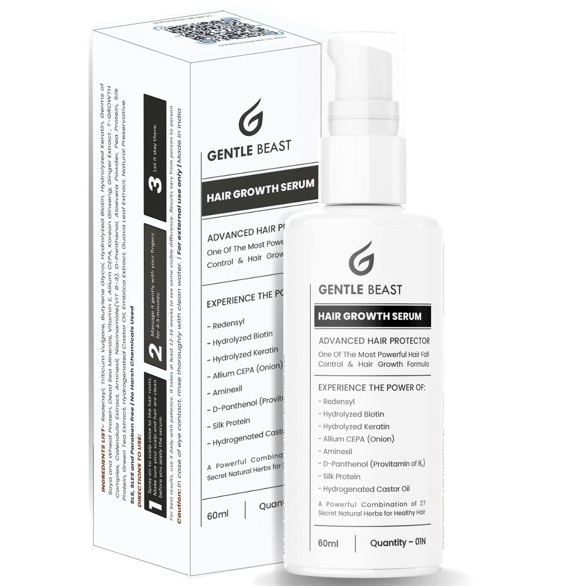 سرم رشد موی GENTLE BEAST با بیوتین، آمینکسیل، ردنسیل، کراتین، پیاز برای محافظت پیشرفته مو برای کاهش ریزش مو و تقویت رشد مو - آزاد از اس ال اس و پارابن، 90 گرم