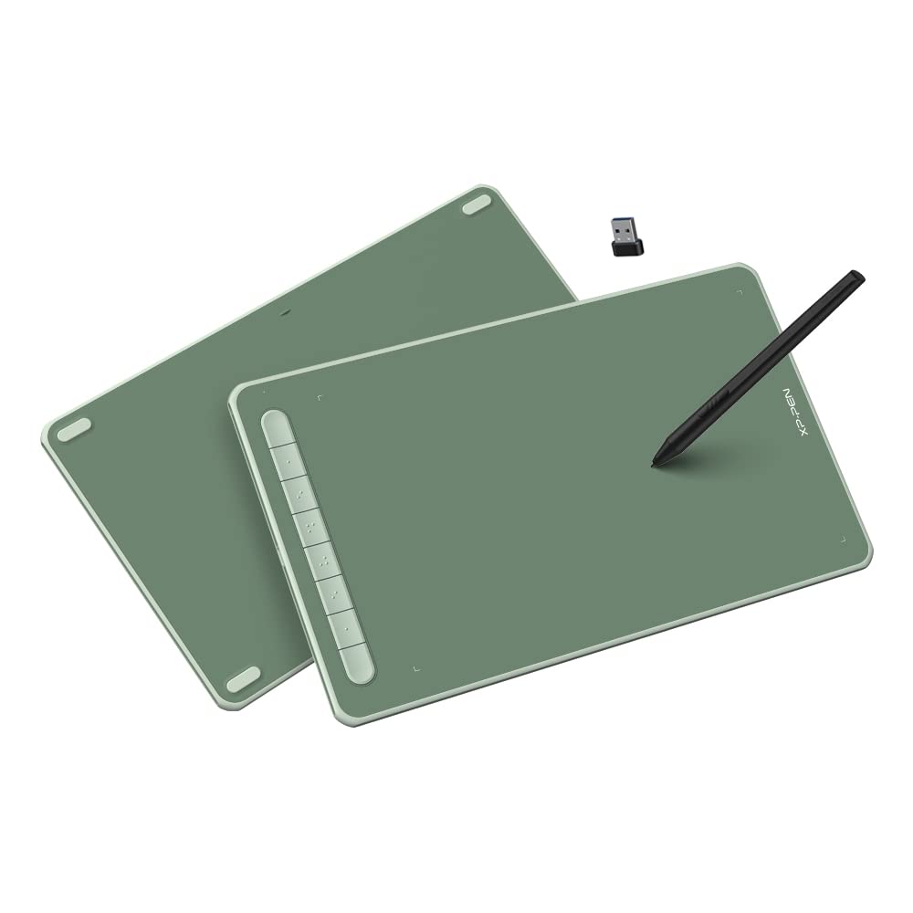 تبلت گرافیکی رسمی XP-PEN Deco LW با قلم دیجیتال بلوتوث بی‌سیم، تجهیز شده با چیپ هوشمند X3، قابلیت کج شدن قلم، 8 کلید میانبر و ناحیه کاری 10x6 اینچ (سبز)