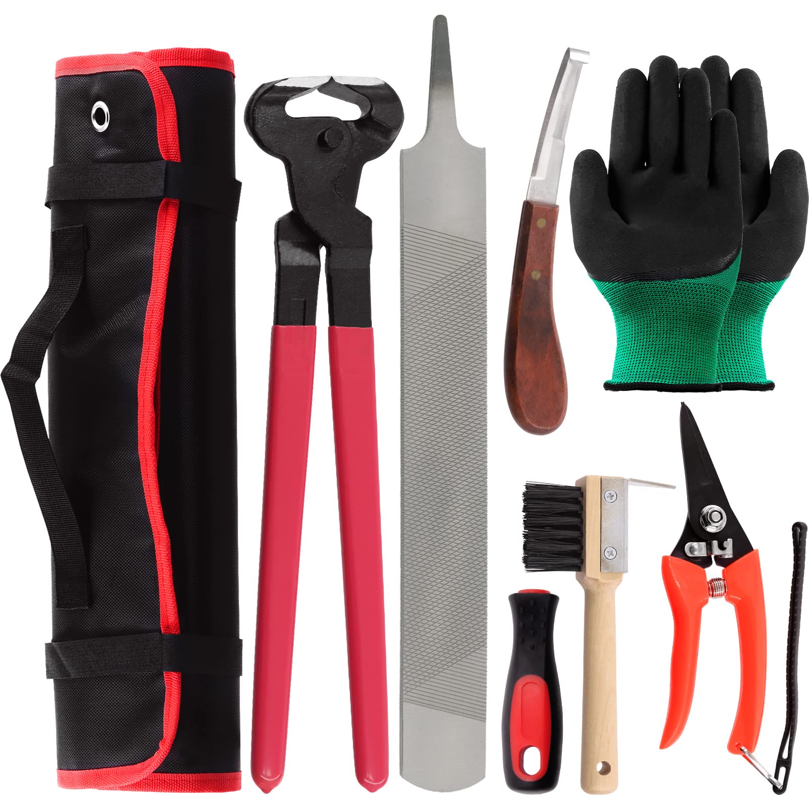 Swpeet 8 عدد ابزار حرفه ای فاریر با کیت ارزشی و رول پک، ابزار تراشکاری اسب، ابزار کاتر کف، فایل فاریر و دسته لاستیکی، قیچی کف، برس کف اسب، چاقوی کف