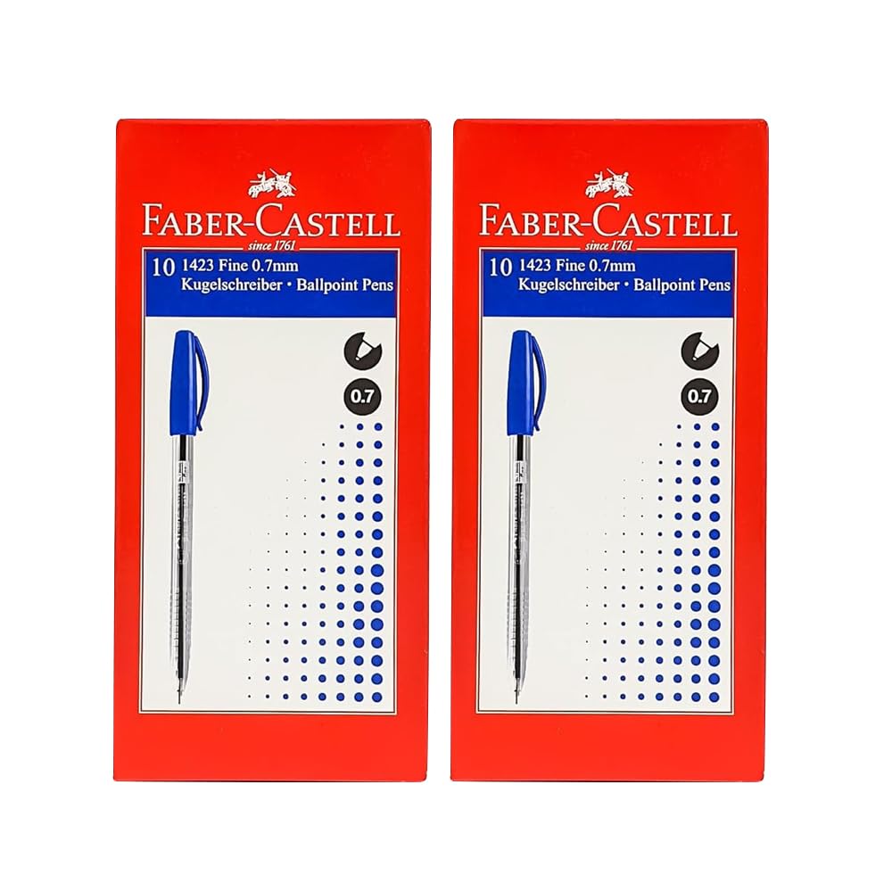قلم توپ Faber-Castell 1423 با نوک 0.7 میلی‌متر، جعبه‌ای شامل 10 عدد X 2 (20 عدد) با رنگ آبی