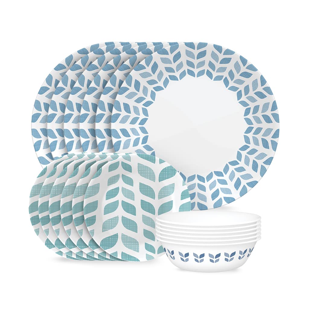 مجموعه سرامیکی 18 تکه Corelle Global Collection Vitrelle، با لایه سه‌گانه شیشه بازیافتی، مجموعه بشقاب‌های گرد سبک و فشرده اکولوژیک Northern Pines