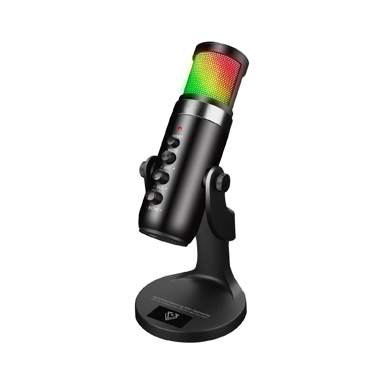میکروفون بازی Vertux Unidirectional Hyper Sensitive Cardioid با کاندنسر USB | گیمینگ | ۲ سال گارانتی | سازگار با PC، PS4 و Mac | افکت چراغ LED چند رنگ - مشکی