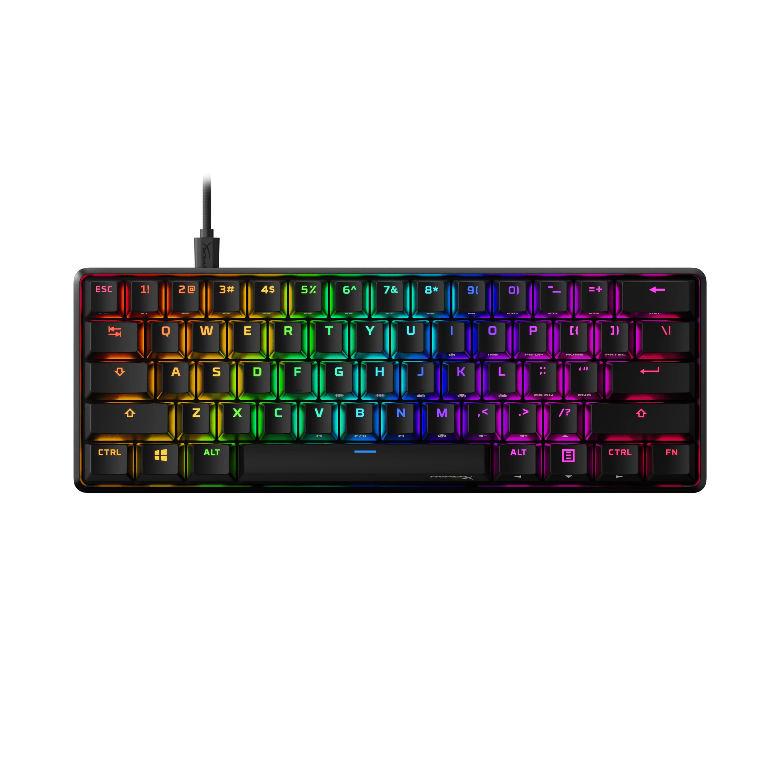 کیبورد بازی مکانیکی HyperX Alloy Origins 60 - فاکتور فرم بسیار کوچک 60٪ - سوییچ تکتایل آکوا - کی‌کپ‌های PBT با دوشات - پشتیبانی شده‌توسط نورپردازی RGB LED - سازگار با نرم‌افزار NGENUITY.