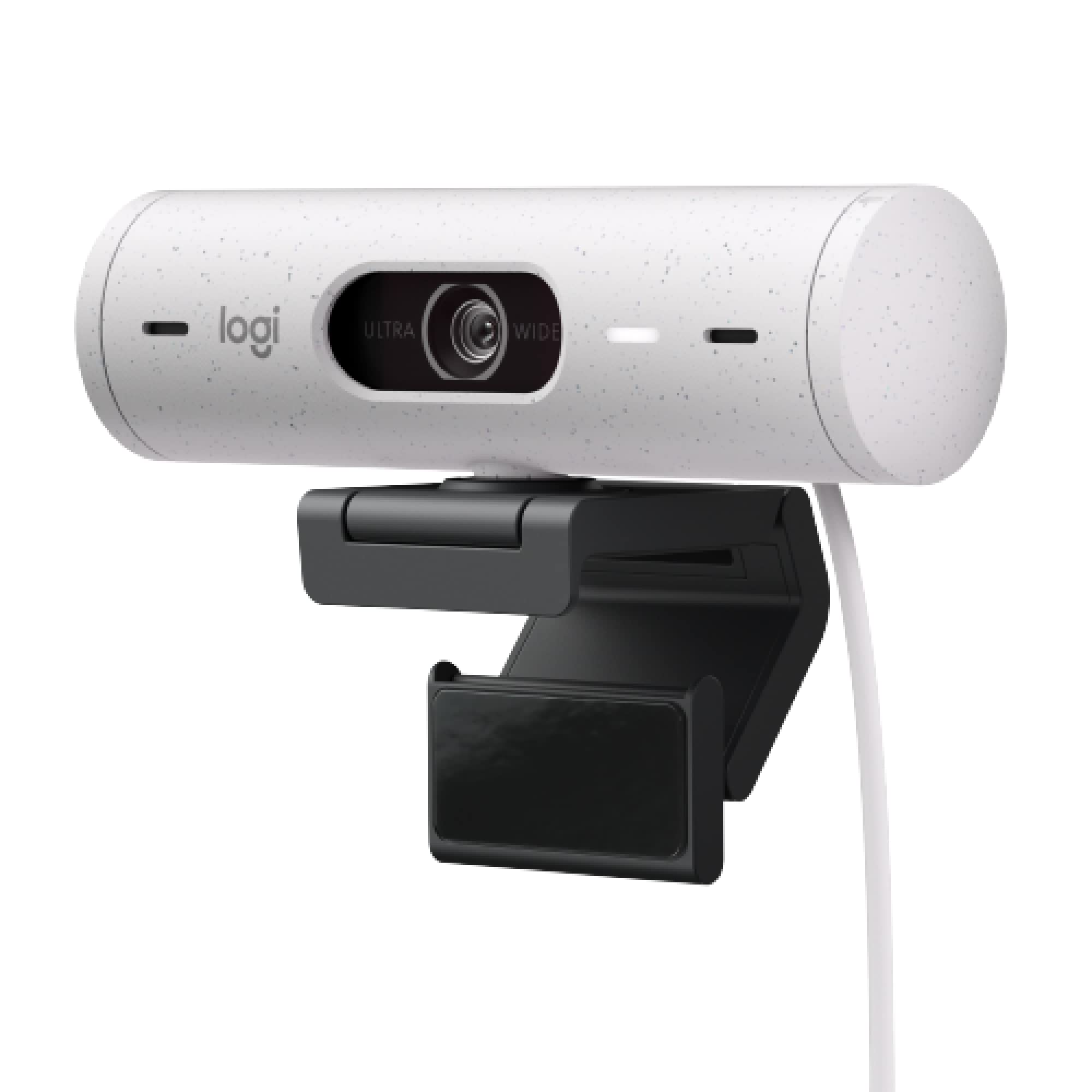 وب‌کم Full HD Logitech Brio 500 با اصلاح خودکار نور، حالت نمایش، دو میکروفون با کاهش نویز، درب حریم خصوصی وب‌کم - کابل USB-C - رنگ سفید آف-وایت