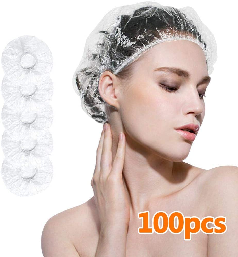 100 عدد کلاه حمام یکبار مصرف اسکای-تاچ، کلاه‌های ضخیم ضدآب با الاستیک بافته از جنس پلاستیک بزرگ برای زنان، مردان، مسافرت، هتل، اسپا، سالن زیبایی و استفاده در منزل - روشن