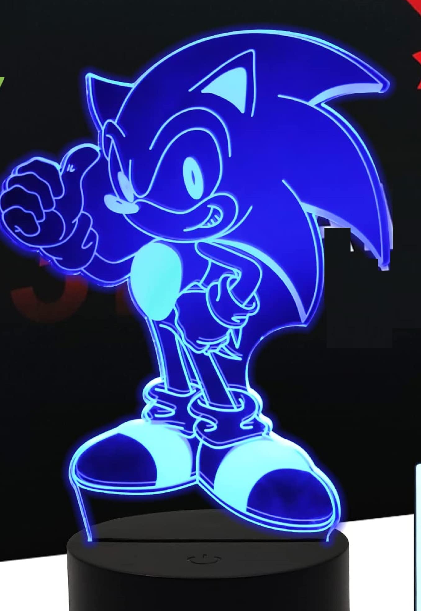 لامپ شبنم ۳ بعدی Sonic Hedgehog Illusion، لامپ میز انیمه با کنترل از راه دور، تزئینات اتاق کودک، روشنایی خلاق برای کودکان و طرفداران Sonic Hedgehog - پایه Sonic Hedgehog