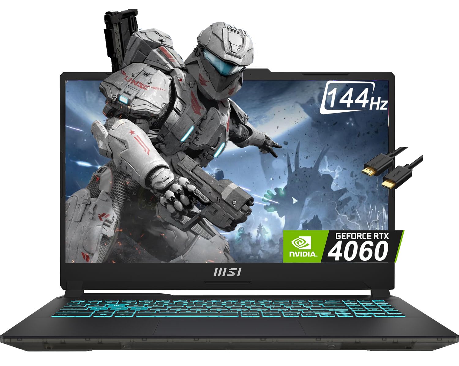 لپ تاپ بازی MSI Cyborg 15 نازک GF63 15.6 اینچی FHD 144Hz (اینتل 16 هسته‌ای i7-12650H، 64 گیگابایت حافظه RAM DDR5، 2 ترابایت حافظه SSD، GeForce RTX 4060 8GB)، وب‌کم، نورپردازی پشتی، WiFi 6، اترنت، کابل HDMI، ویندوز 11 Home - 2023