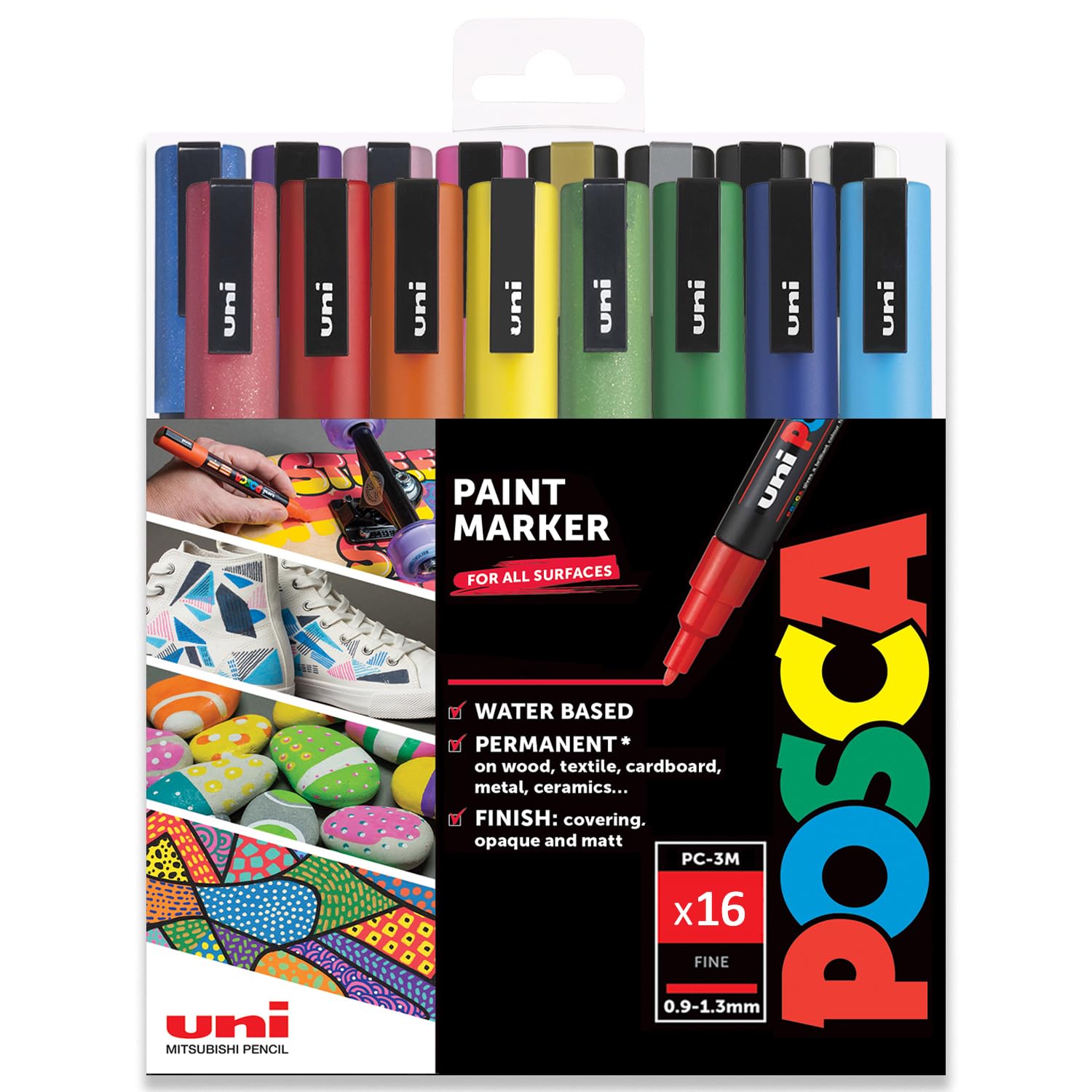 مداد نقاشی Posca PC-3M - مداد هنری - 0.9-1.3 میلی‌متر - مجموعه آغازین 16 عددی مداد در جعبه‌های هدیه