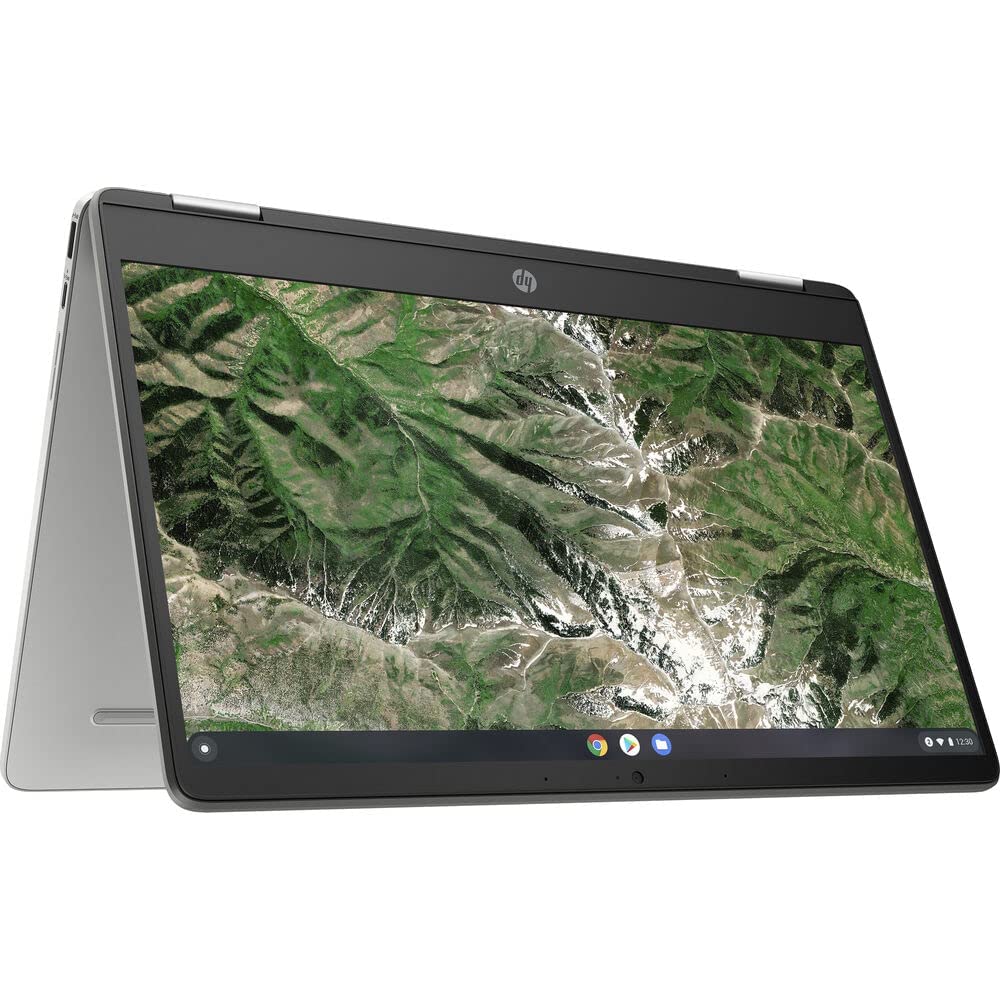 پورتابل اچ‌پی X360 14a چروک بوک 14 اینچ صفحه نمایش HD لمسی اینتل سلرون 4 گیگابایت DDR4 64 گیگابایت eMMC WiFi وب‌کم اسپیکرهای استریو بلوتوث 4.2 رنگ نقره‌ای کروم (تجدید نظر شده) (تازه‌سازی شده)