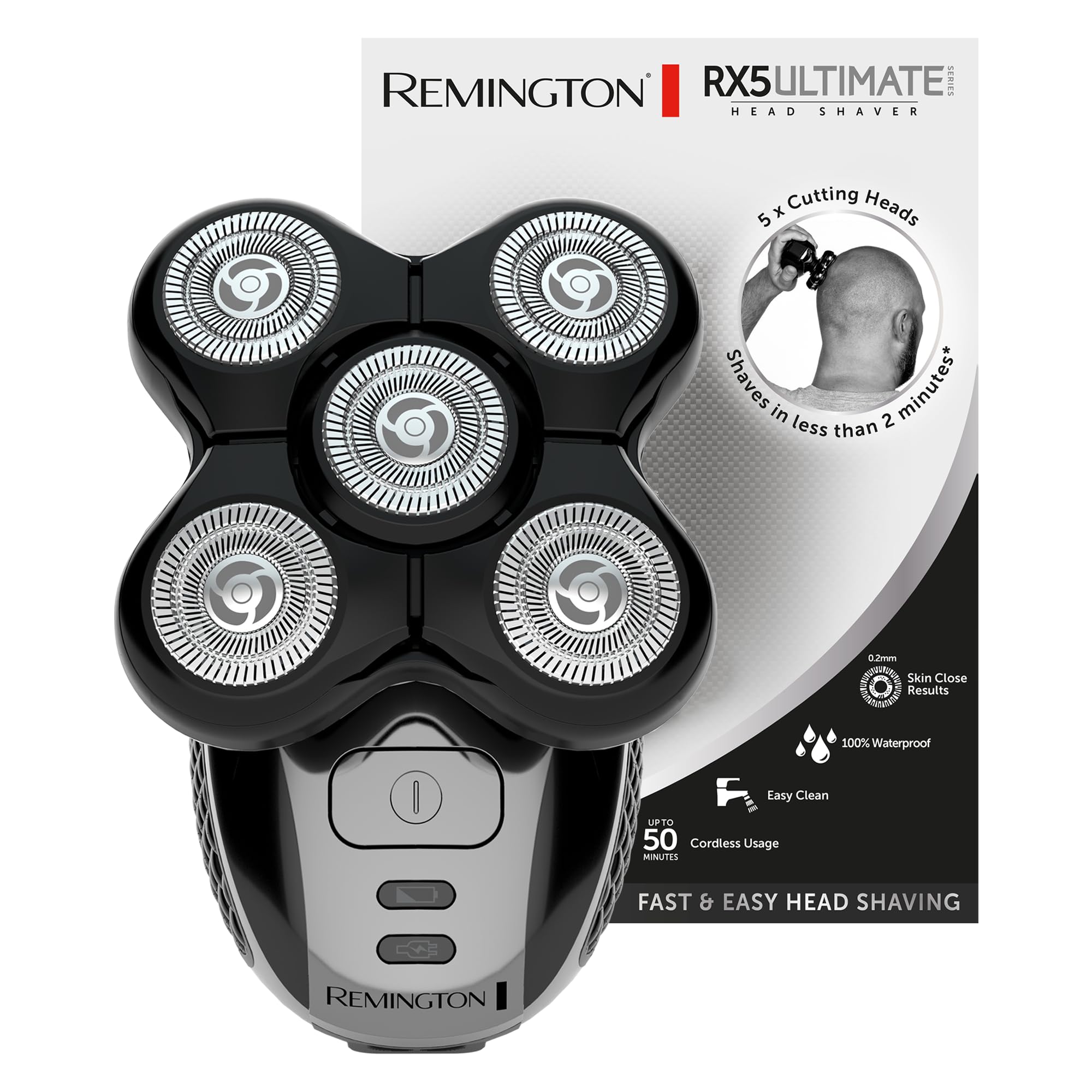 سربراه اصلاح شوینده الکتریکی Remington Rotary Shaving با دهانه 0.2 میلی‌متر، سر ضد باکتری، ضدآب، بی‌سیم، قابل استفاده با خشک و تر، محفظه خاکستری تیره، اصلاح سریع و راحت Ultimate RX5 XR1501 Remington