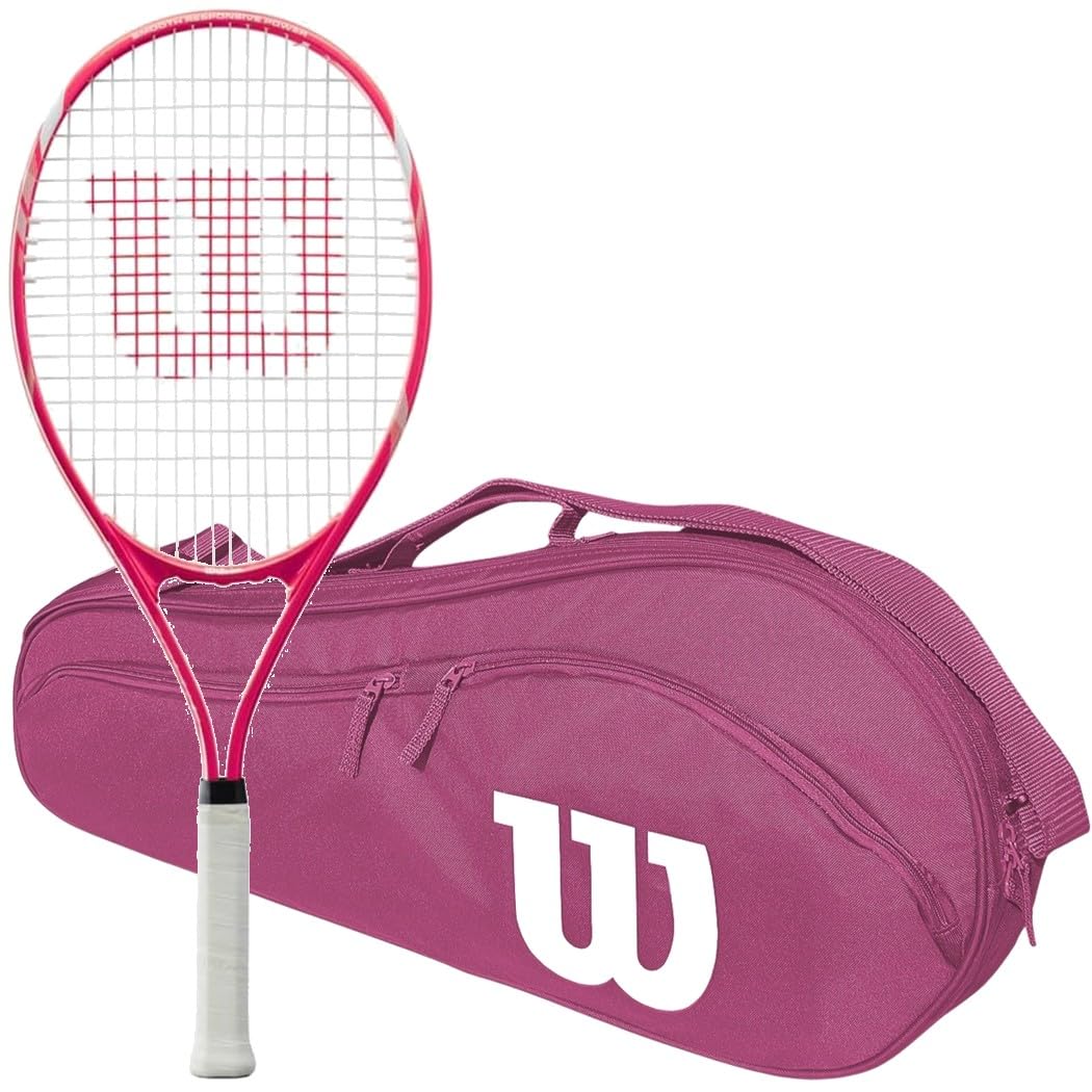 راکت تنیس Wilson Tempest Pro Lite با یک کیف تنیس Advantage 2.5 - بهترین راکت برای جوانان حرفه‌ای صورت‌به‌روشن صورتی کیف Advantage