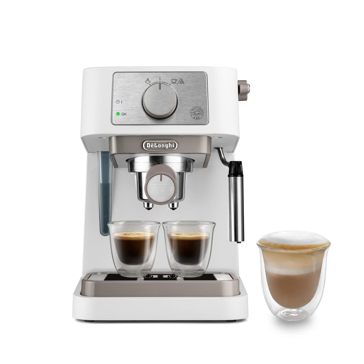 ماشین قهوه دستی De'Longhi Stilosa EC260.CR، فشار ۱۵ بار، سیستم کاپوچینو، خاموشی خودکار، سازگار با کپسول‌های ESE، سینی دو سطحی، ظرفیت 1 لیتر کرم