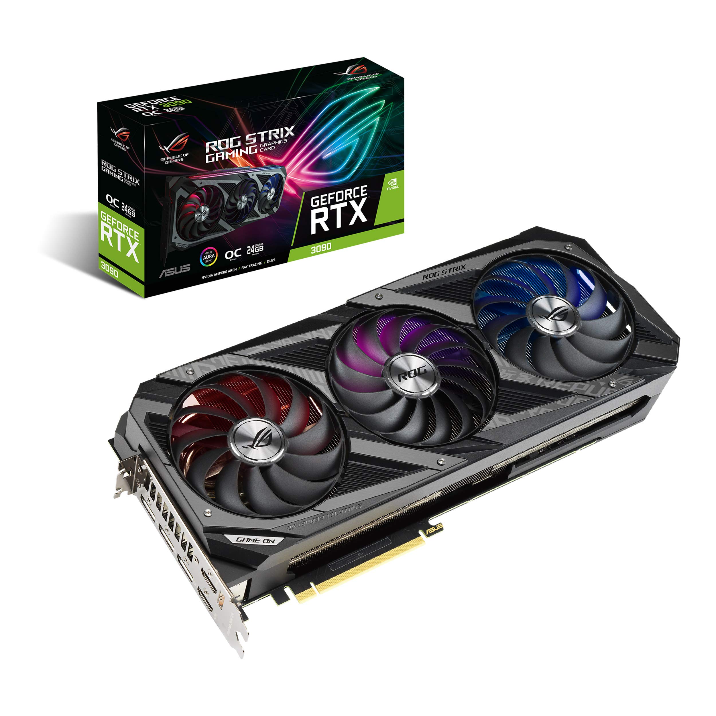 ASUS ROG Strix GeForce RTX 3090 OC Edition 24GB GDDR6X کارت گرافیک گیمینگ با فن‌های فناوری محوری و ROG-STRIX-RTX3090-O24G-GAMING؛ فن فشار استاتیک مرکزی