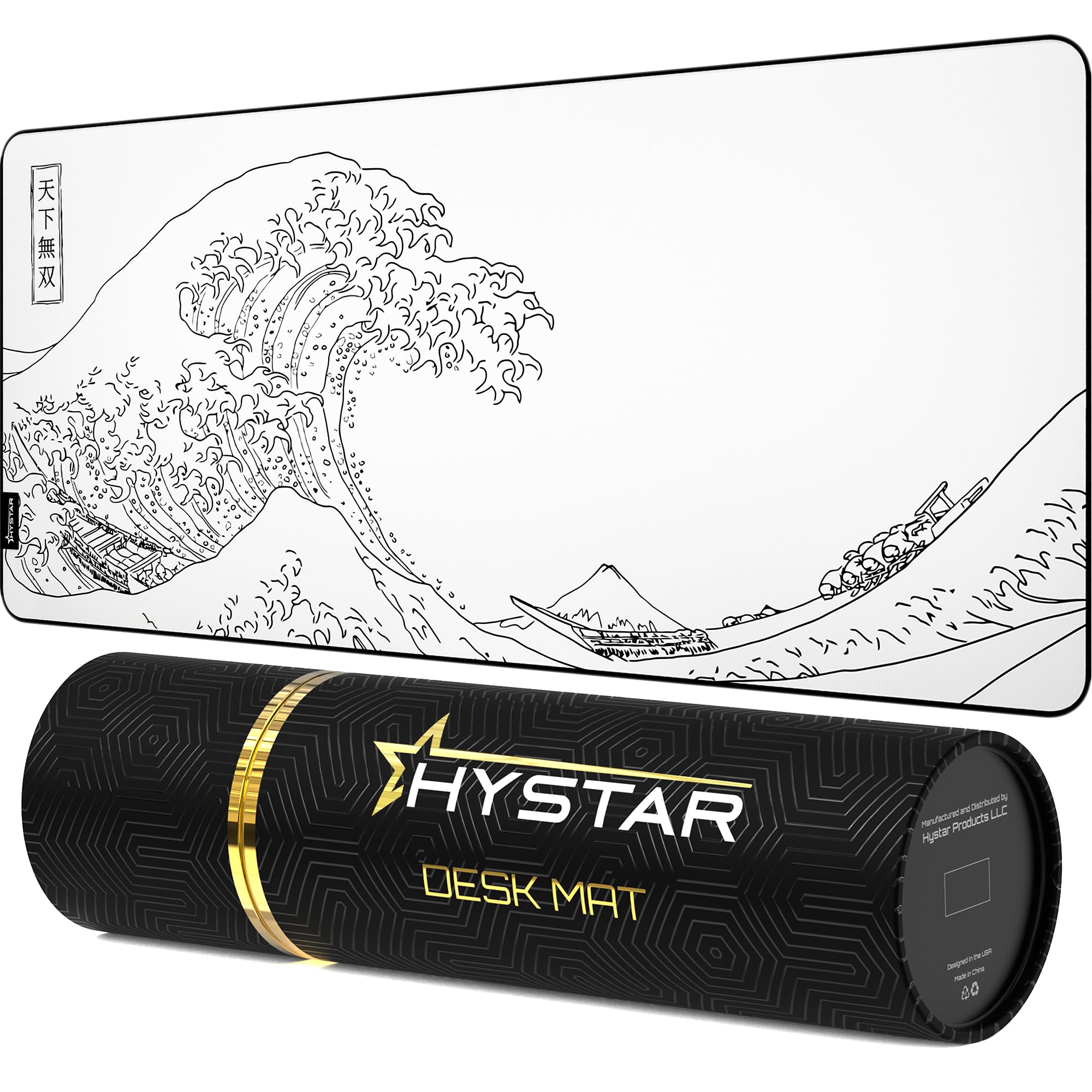 موس‌پد بازی Hystar، سطح پارچه‌ای نرم با بافت، پارچه مقاوم در برابر آب، ضخامت 5 میلی‌متر، کاور مقاوم جهت حمل، طراحی امواج بزرگ (سفید)