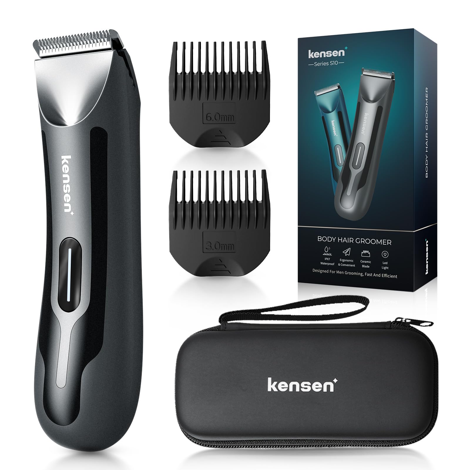 تراش مو بدن Kensen برای مردان، تراش مو تهاجمی الکتریکی، تریمر توپ قابل شارژ، سر تیغه سرامیک قابل تعویض، کلیپرهای ضد آب تر/خشک، تراش مو مردانه بهداشت موی عمومی