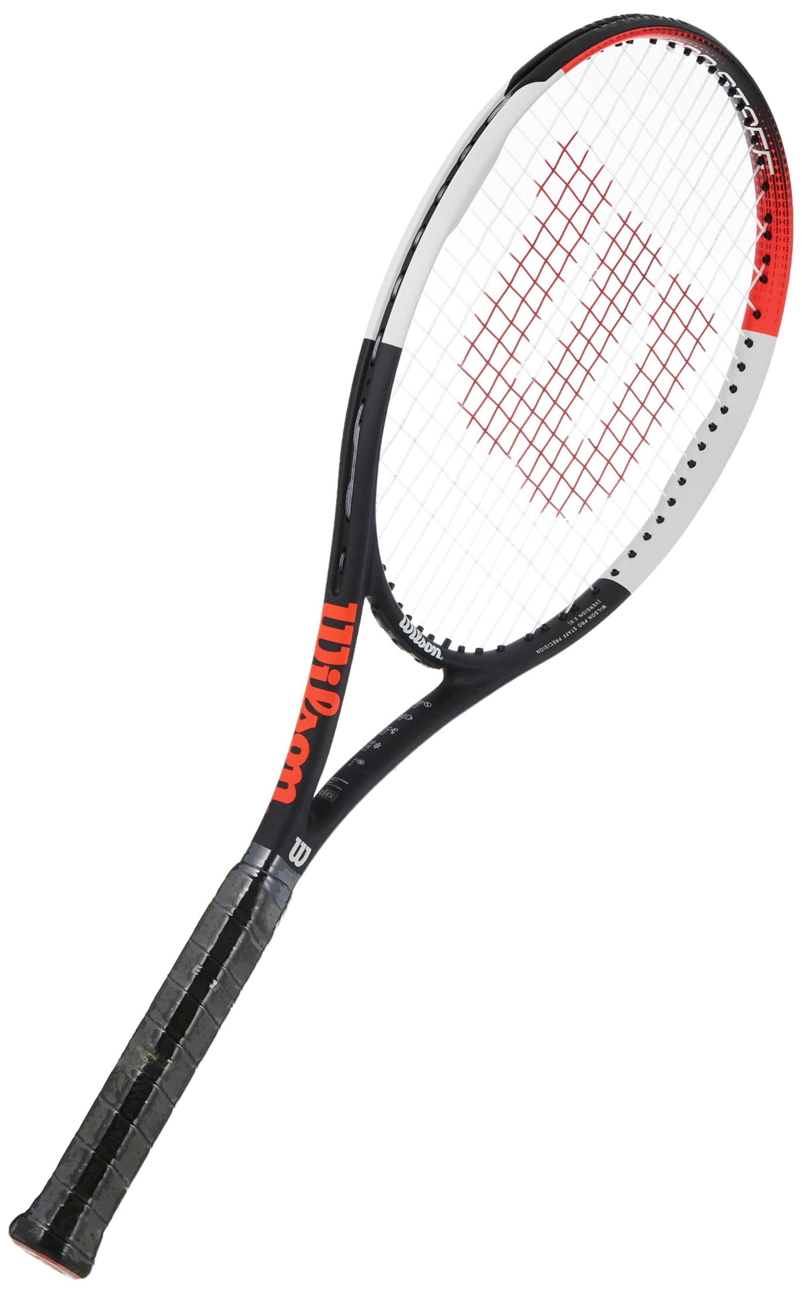 راکت تنیس Wilson Pro Staff Precision 100، فیبر کربن، تعادل سبک سر (دسته سنگین)، ۳۲۰ گرم، طول ۶۸.۶ سانتیمتر ۲ انگلستان رنگ سیاه / سفید / قرمز