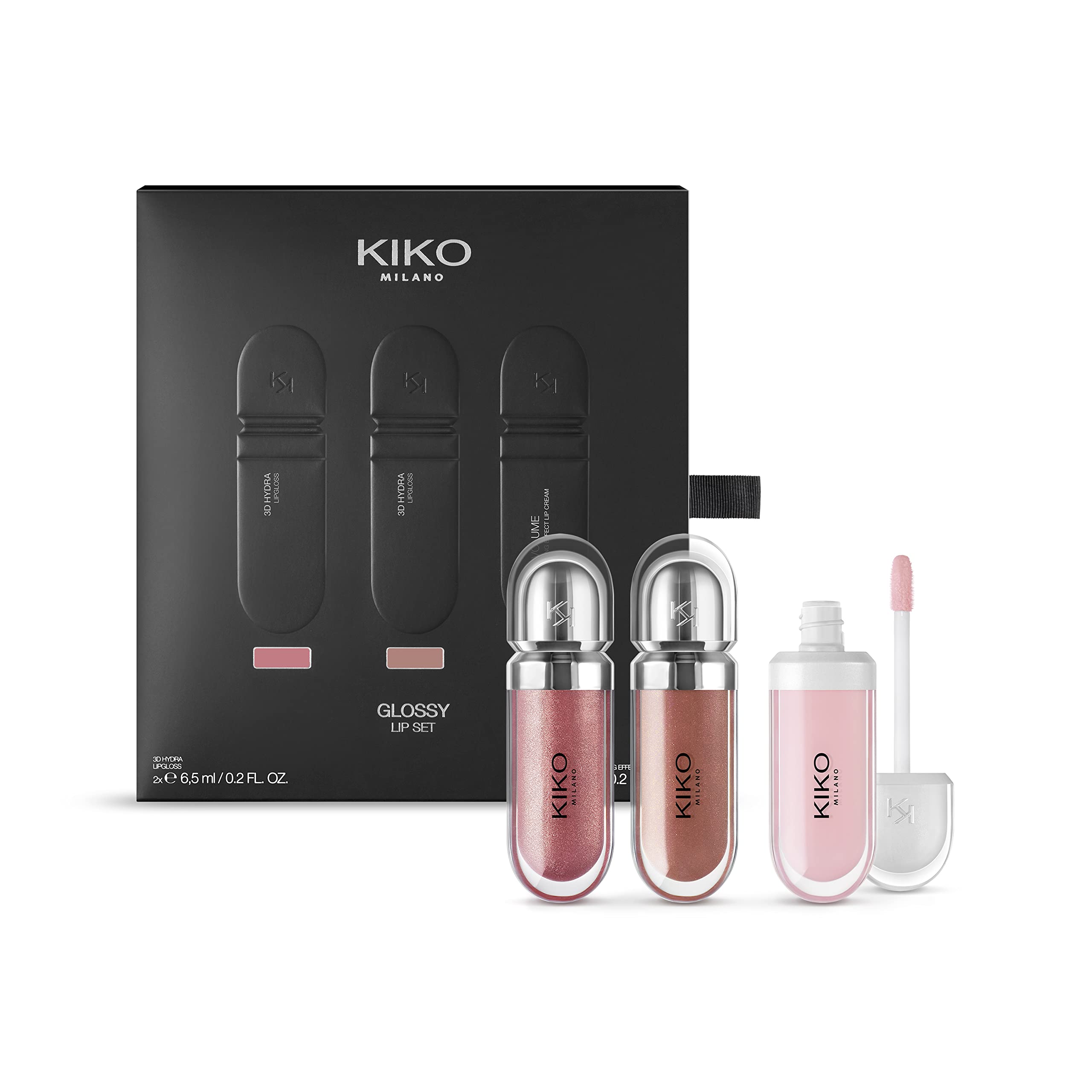 مجموعه لب Glossy KIKO Milano | مجموعه آرایشی: 2 لوسیون لب مرطوب کننده و 1 کرم لب مات کننده چند رنگه
