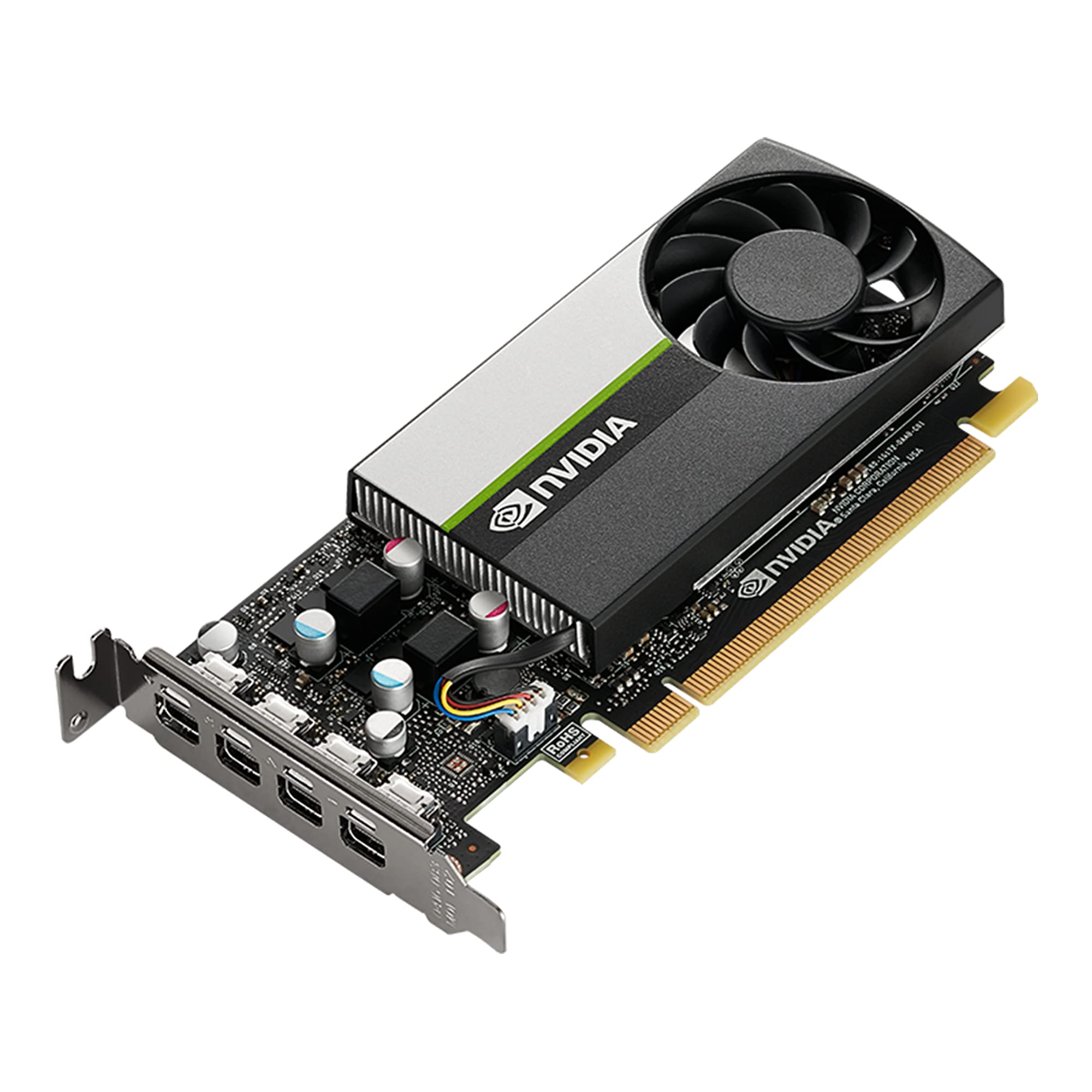 کارت گرافیک حرفه ای PNY NVIDIA T1000 با حافظه 8 گیگابایت GDDR6، پورت PCI Express 3.0 x16، ابعاد تک سلات، 4 پورت مینی-DisplayPort، پشتیبانی از کیفیت تصویر 8K و فن فعال بسیار آرام (مدل VCNT1000-8GB-PB)
