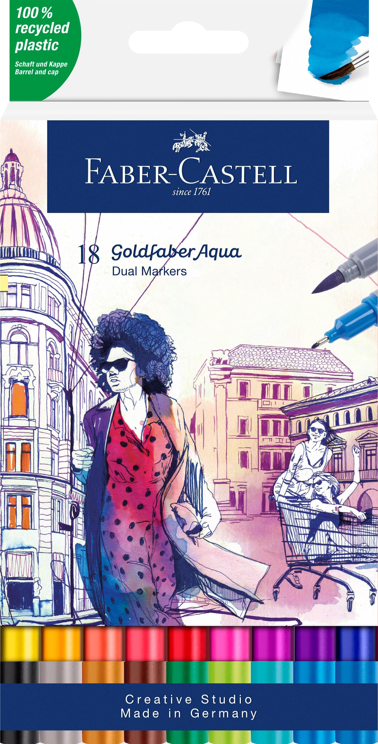 نویسنده: Faber-Castell Goldfaber Aqua Dual Marker - کیف 18 تایی چند کاره