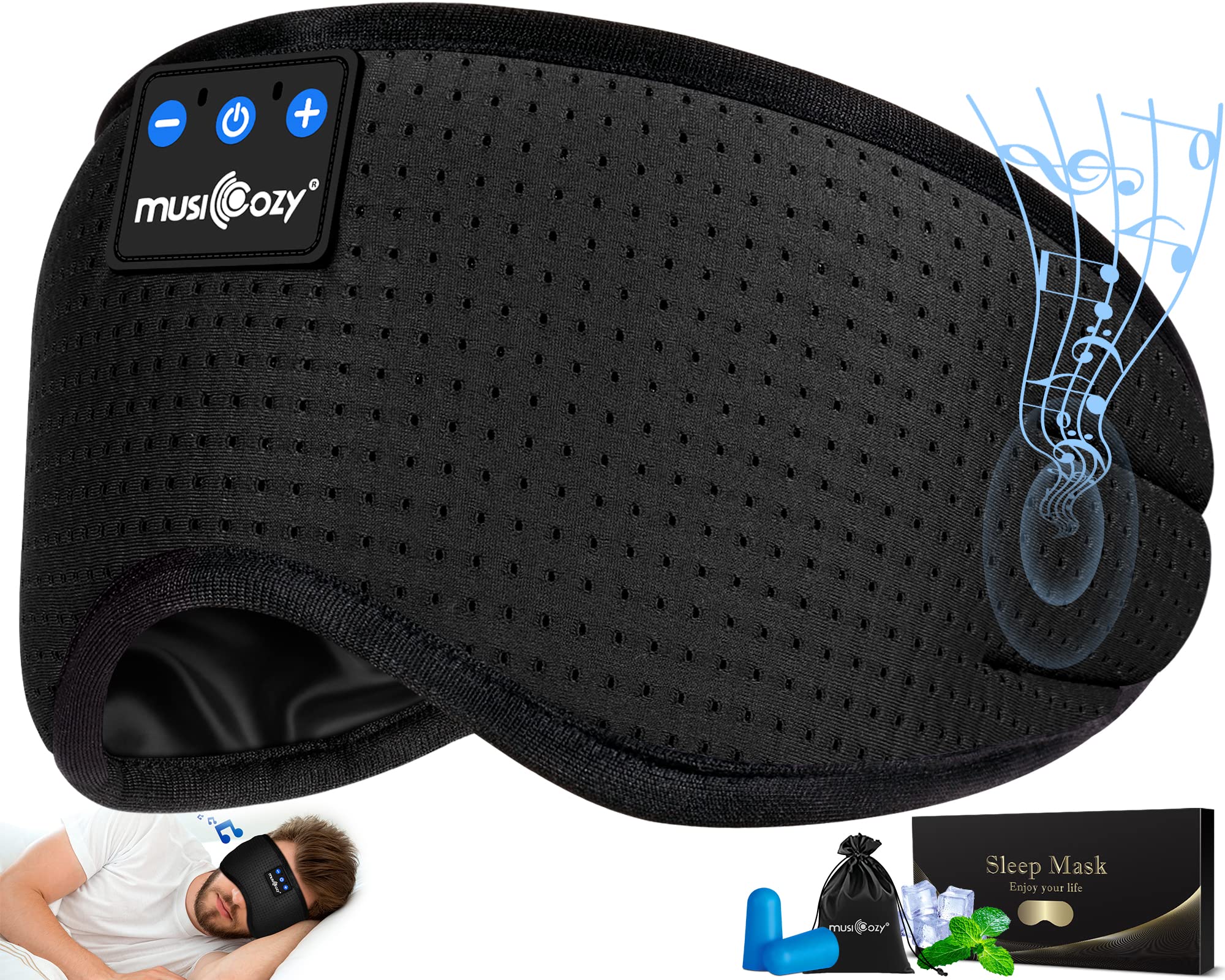 هدفون خواب MUSICOZY بافتنده بلوتوث 5.2 بند سر 3D هدفون خواب، هدفون بی‌سیم عینک خواب گوشی برای خوابنده‌های کناری دفتر سفر هوایی دستگاه‌های تکنولوژی جالب هدایای منحصر به فرد (مشکی مات)